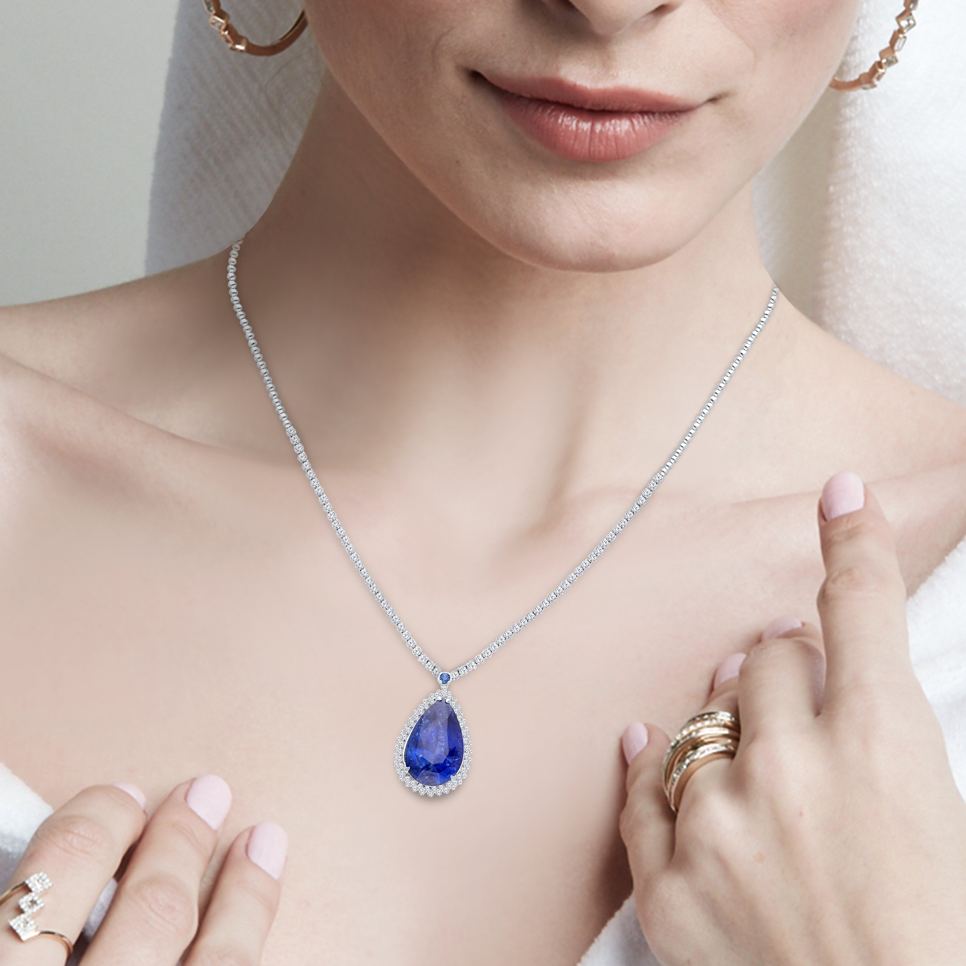 Titanic Sapphire & Diamond Drop Tennis Necklace