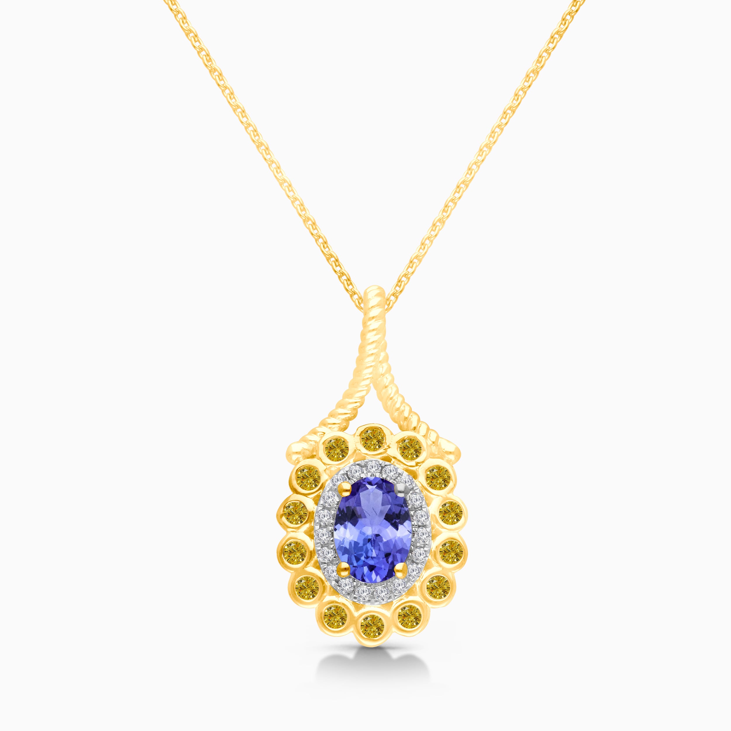 Renaissance Yellow Diamond Halo Tanzanite Pendant