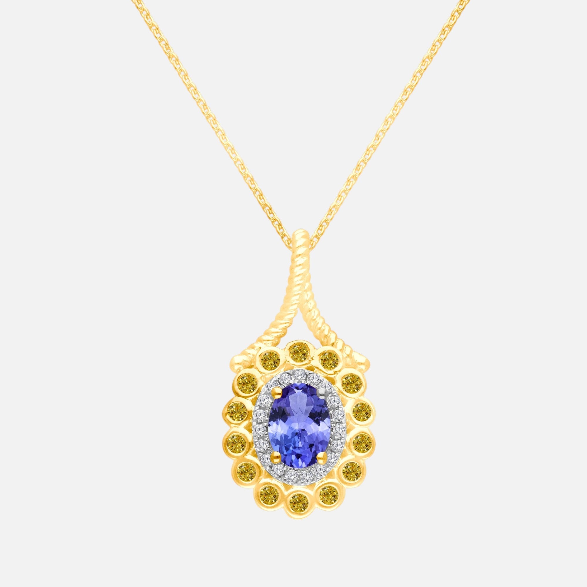 Renaissance Yellow Diamond Halo Tanzanite Pendant Tanzanite
