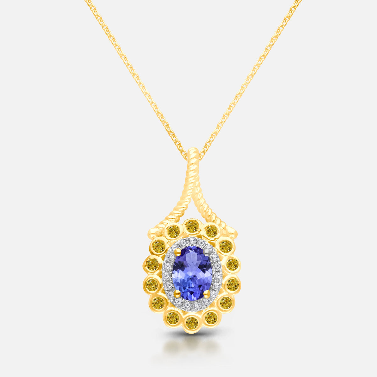 Renaissance Yellow Diamond Halo Tanzanite Pendant Tanzanite