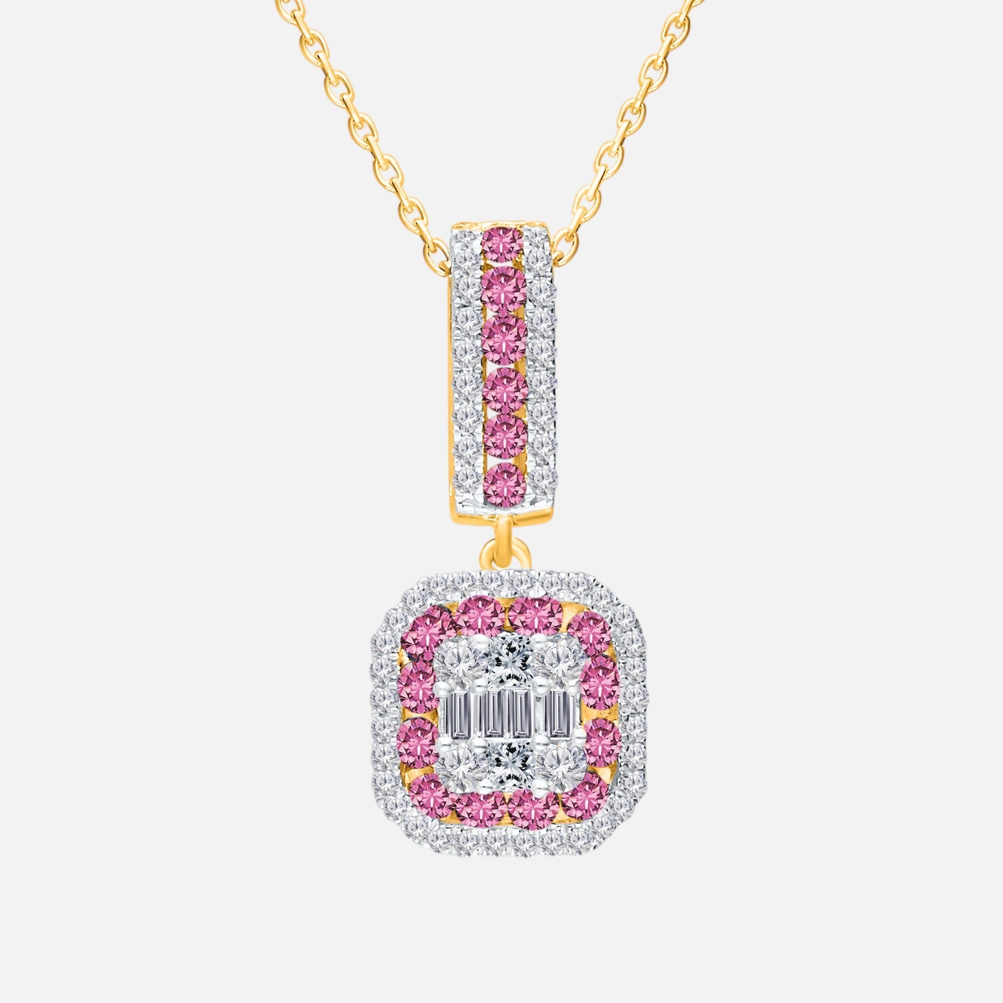 Drop Sapphire Halo Diamond Necklace Pink Sapphire