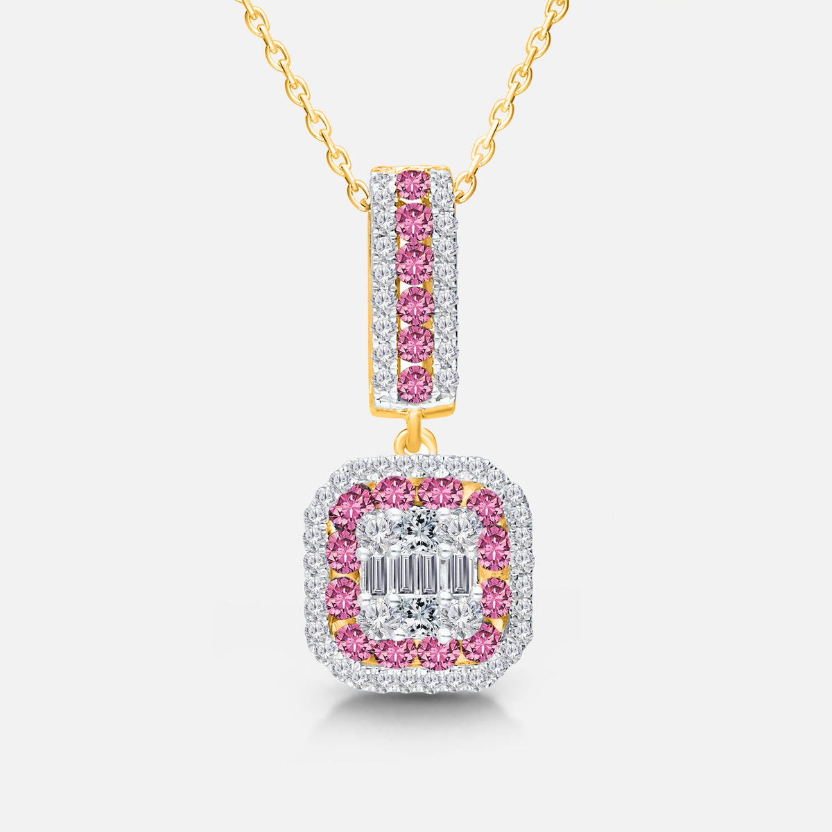 Drop Sapphire Halo Diamond Necklace Pink Sapphire