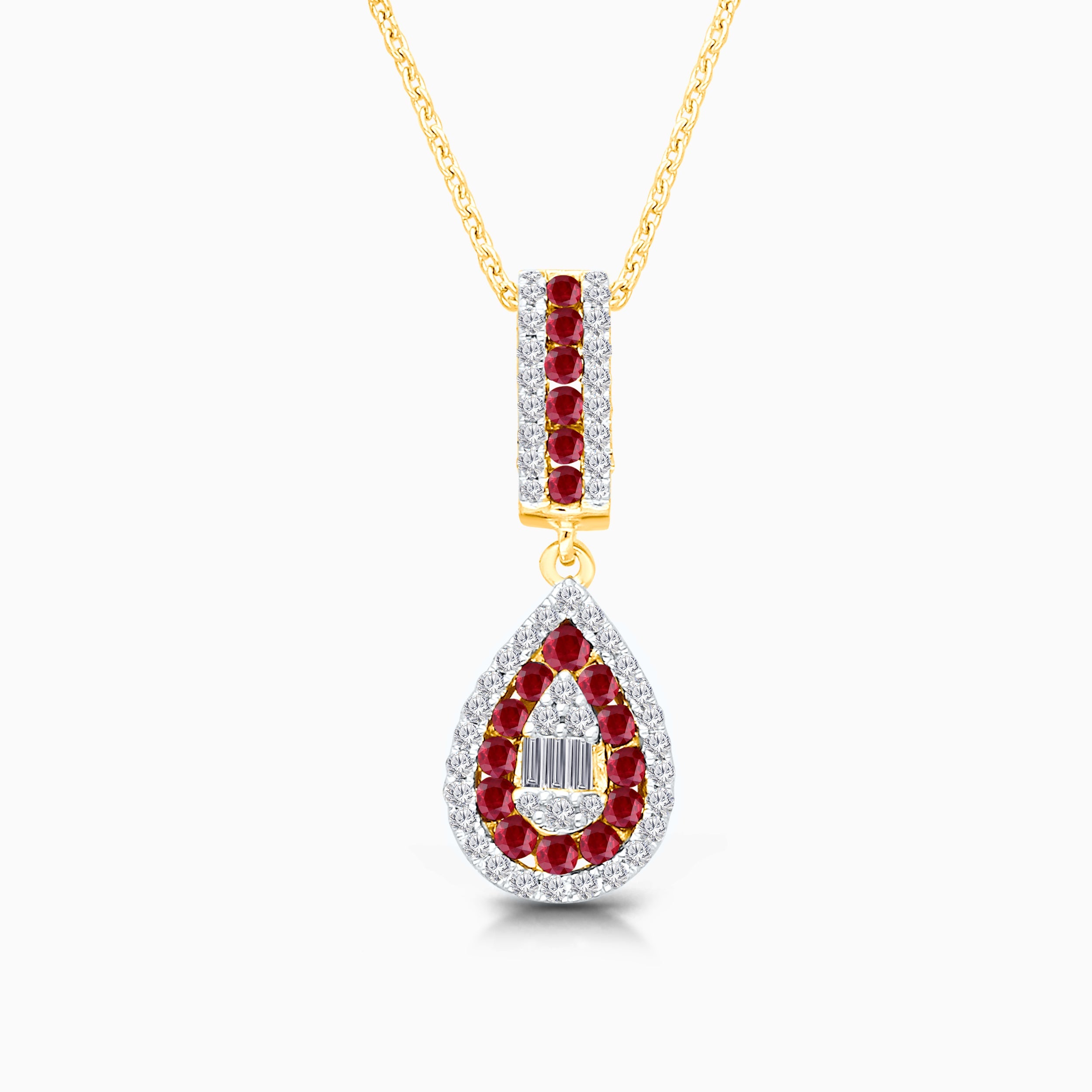 Ruby and White Diamond Tear Drop Necklace