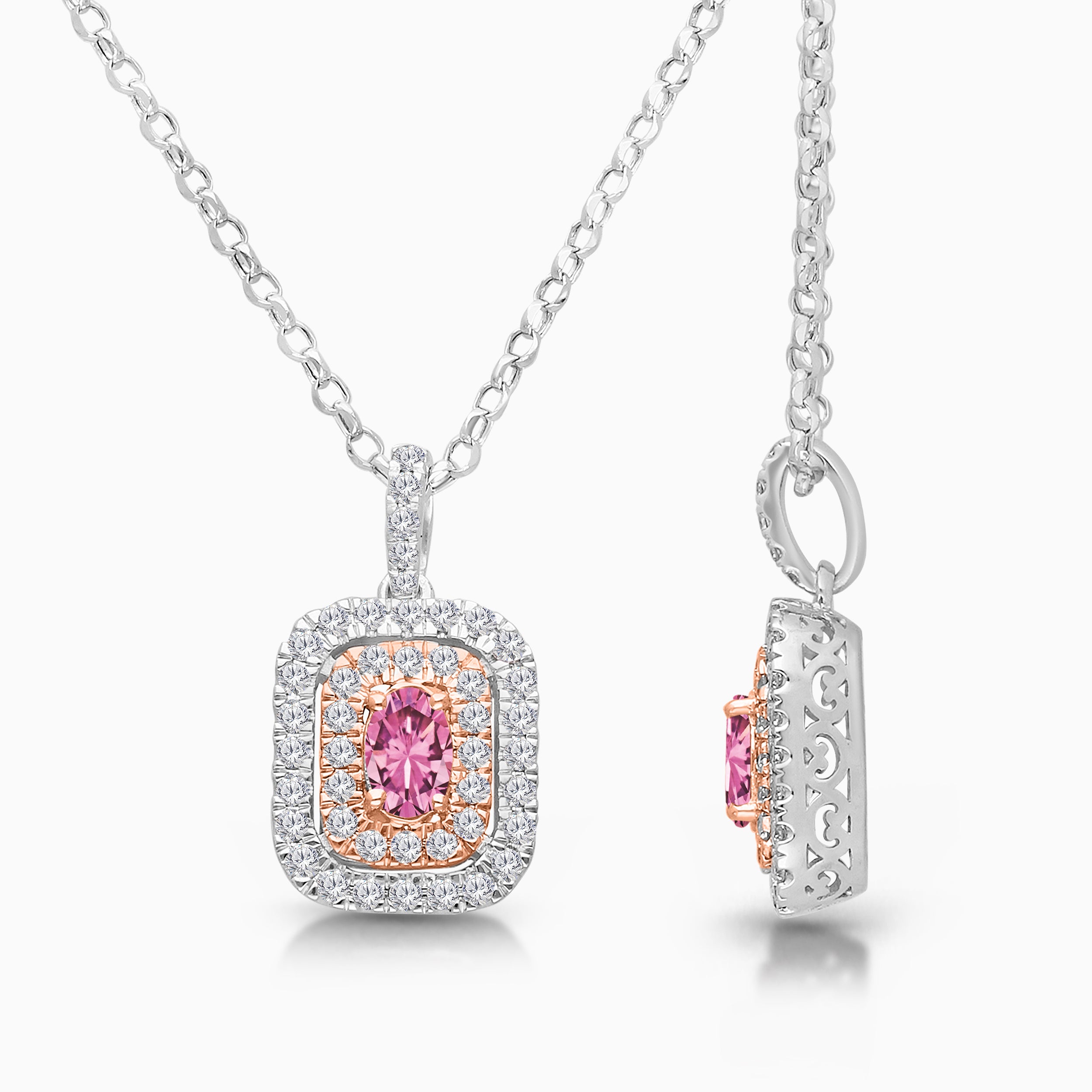 Duo Halo Pink Sapphire Pendant
