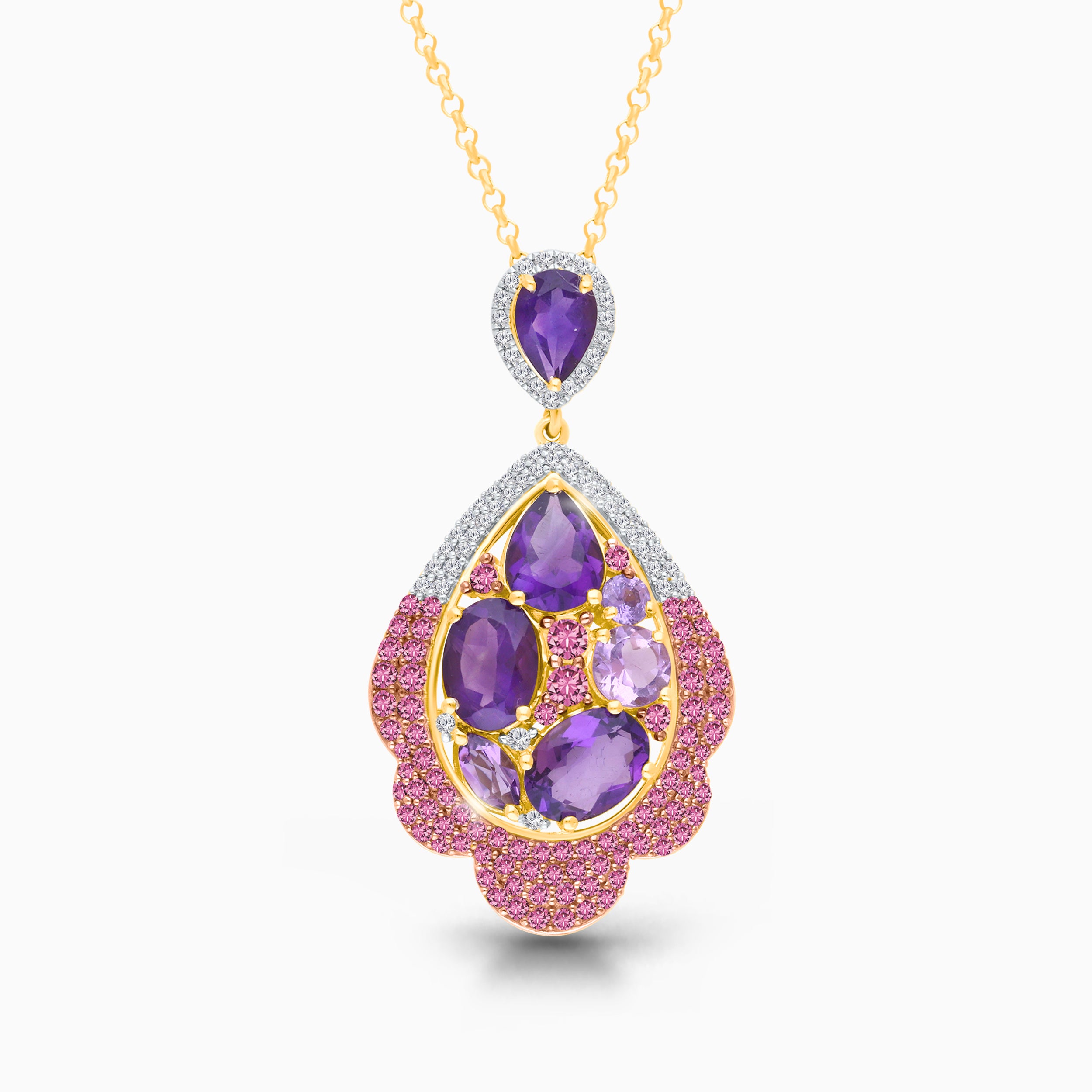 Mosaic Amethyst and Pink Sapphire Pendant