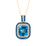 14kt Yellow Gold Blue Topaz with Blue & White Diamond Classic Pendant