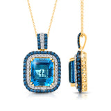 14kt Yellow Gold Blue Topaz with Blue & White Diamond Classic Pendant