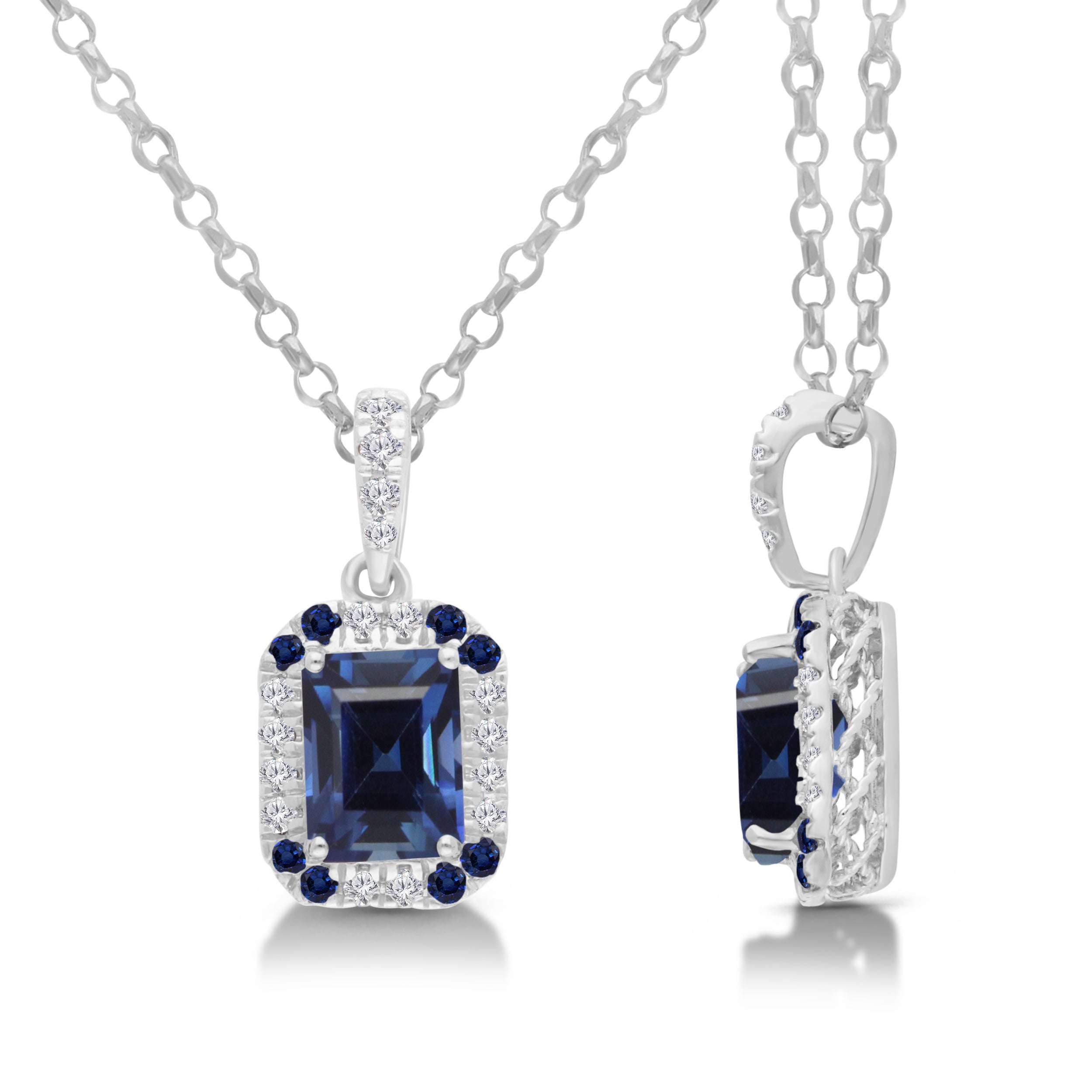 Mirrored Blue Sapphire & Diamond Pendant