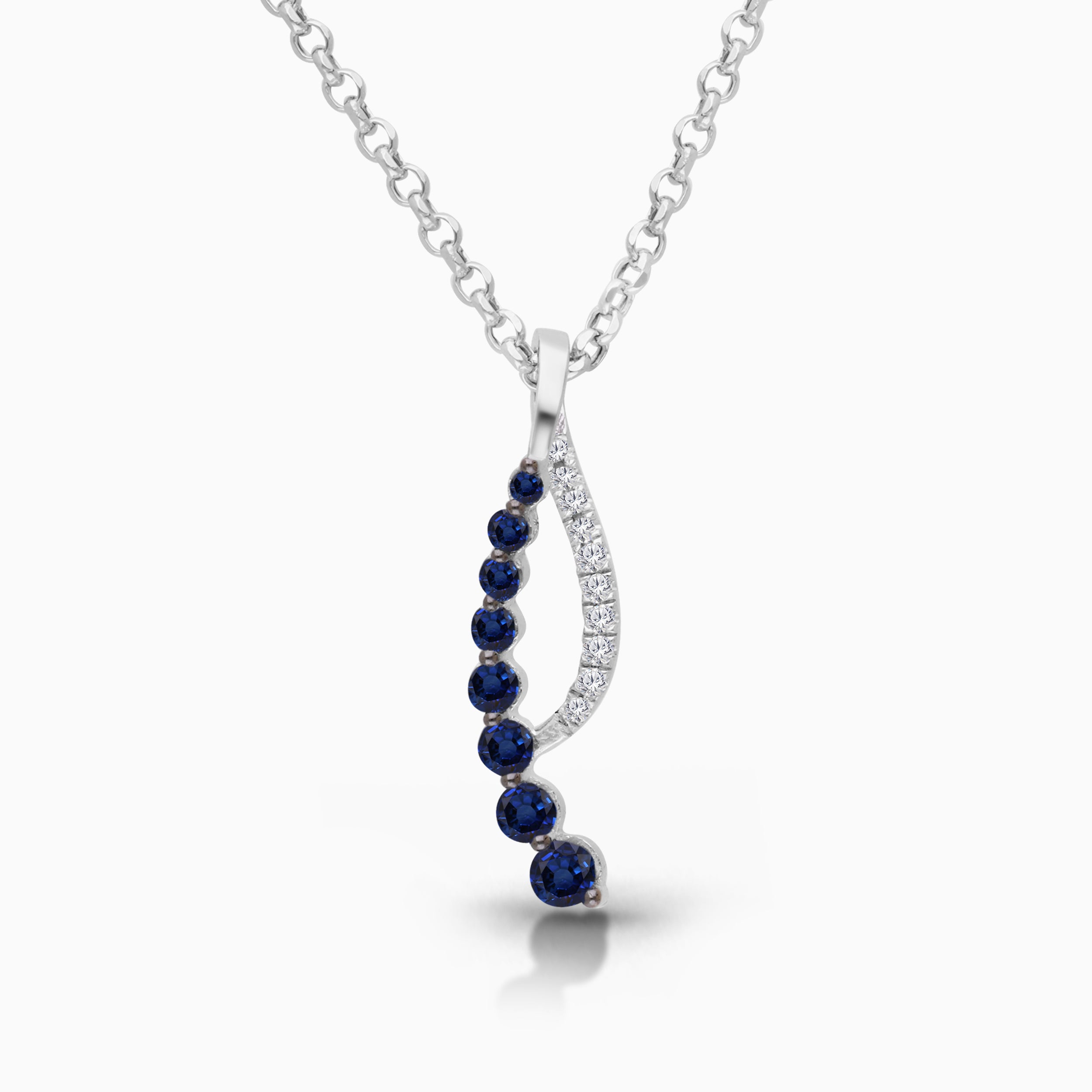 Blue Sapphire & Diamond Wave Necklace