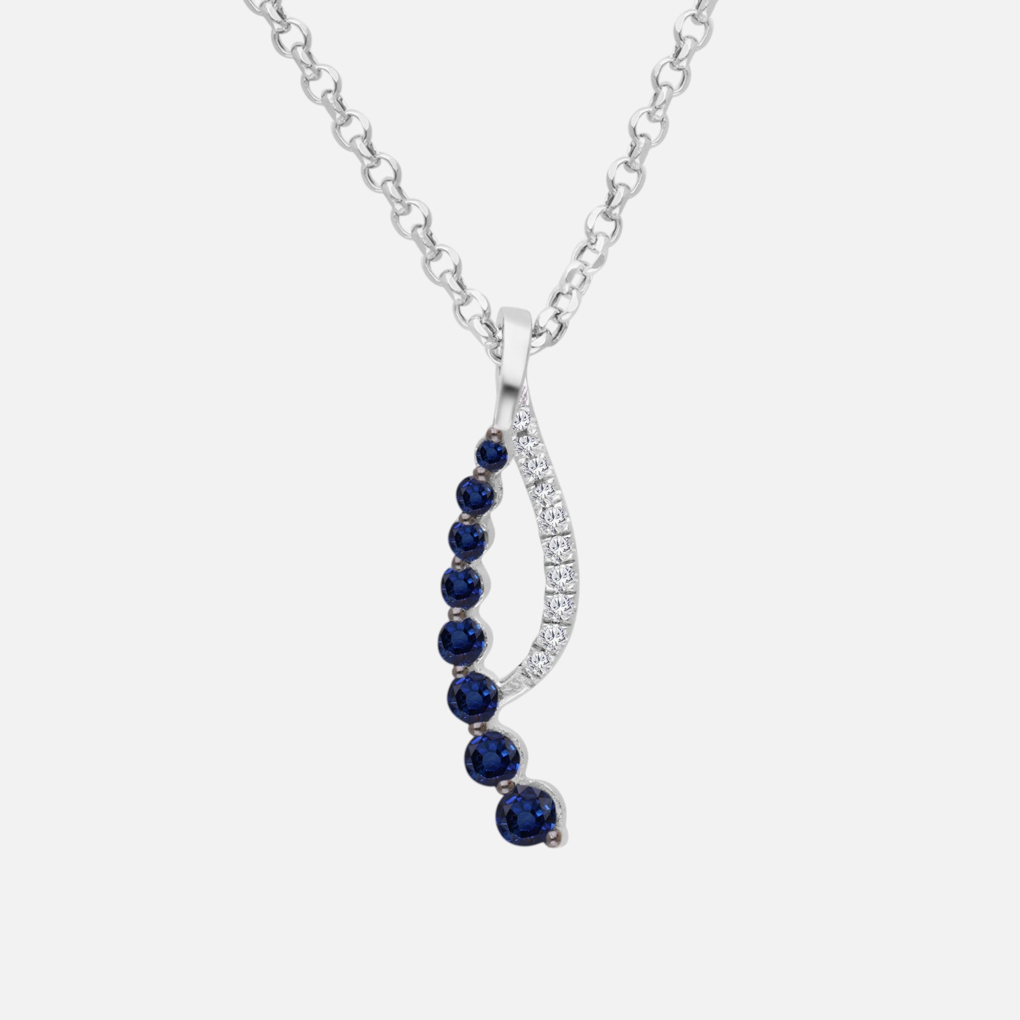 Blue Sapphire & Diamond Wave Necklace Blue Sapphire
