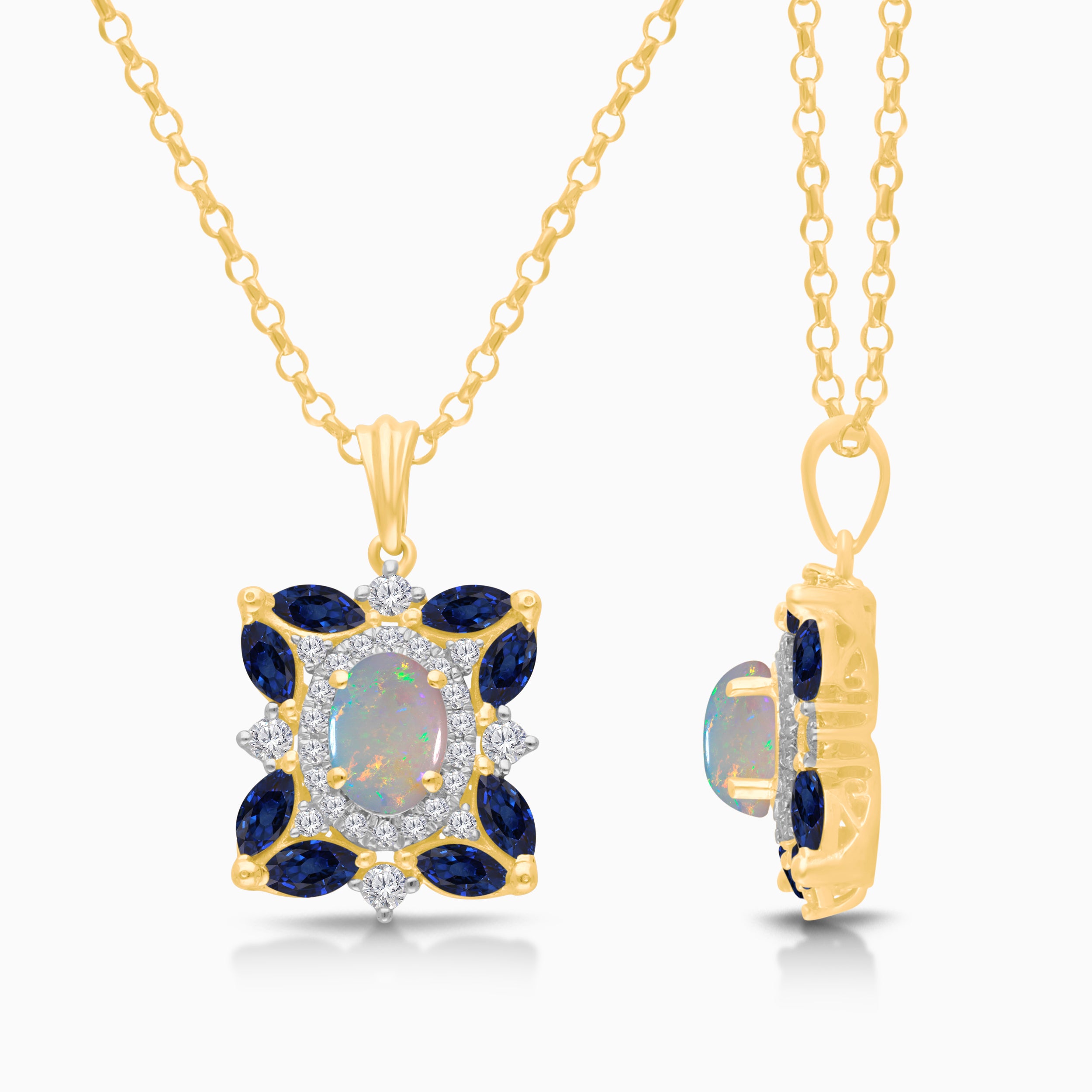 Opal Bloom Blue Sapphire & Diamond Necklace