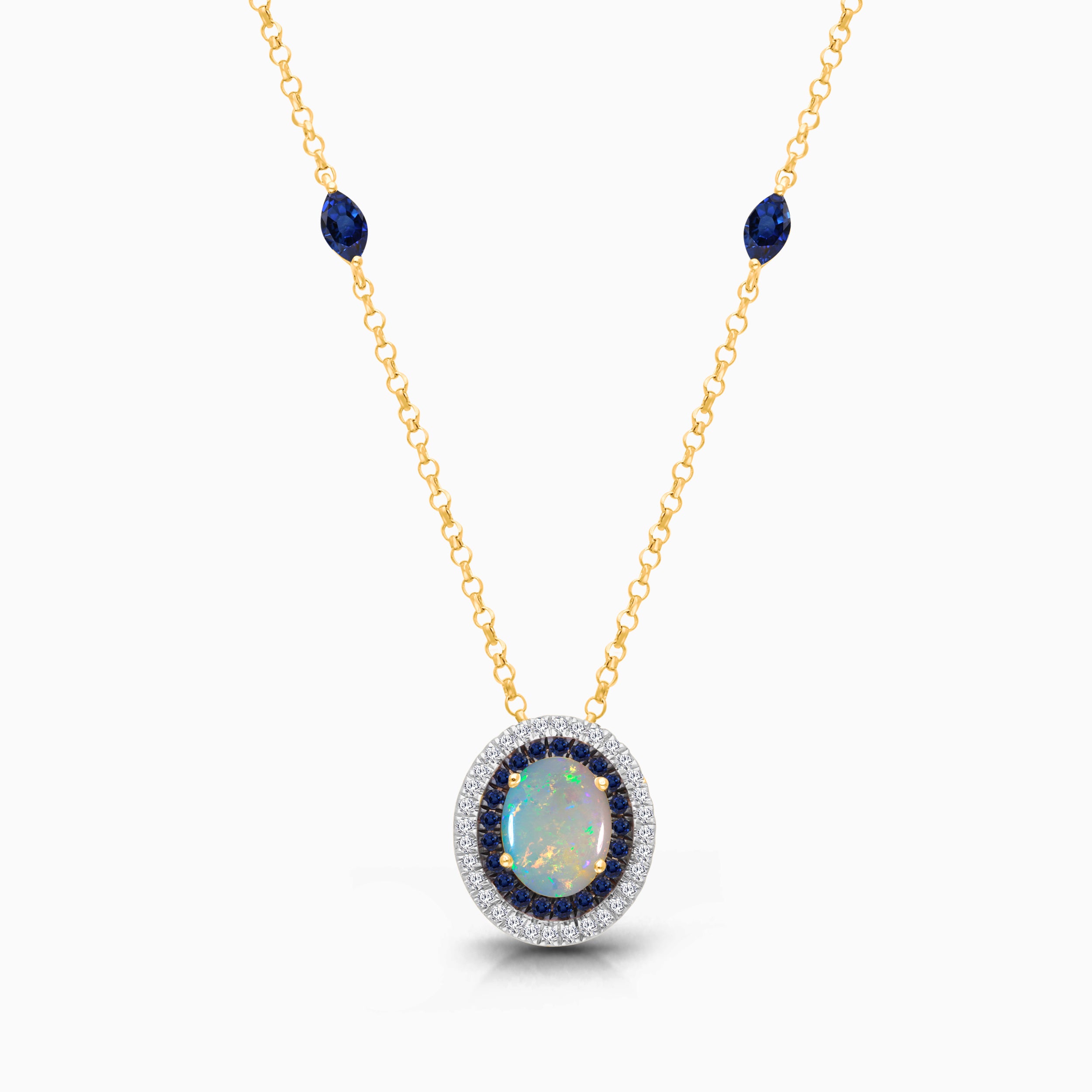 Halo's of Blues Opal & Diamond Necklace