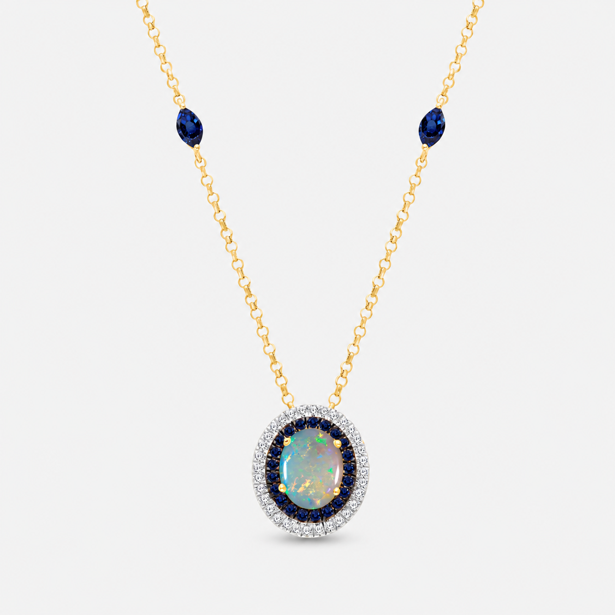 Halo of Blues Opal & Diamond Necklace opal