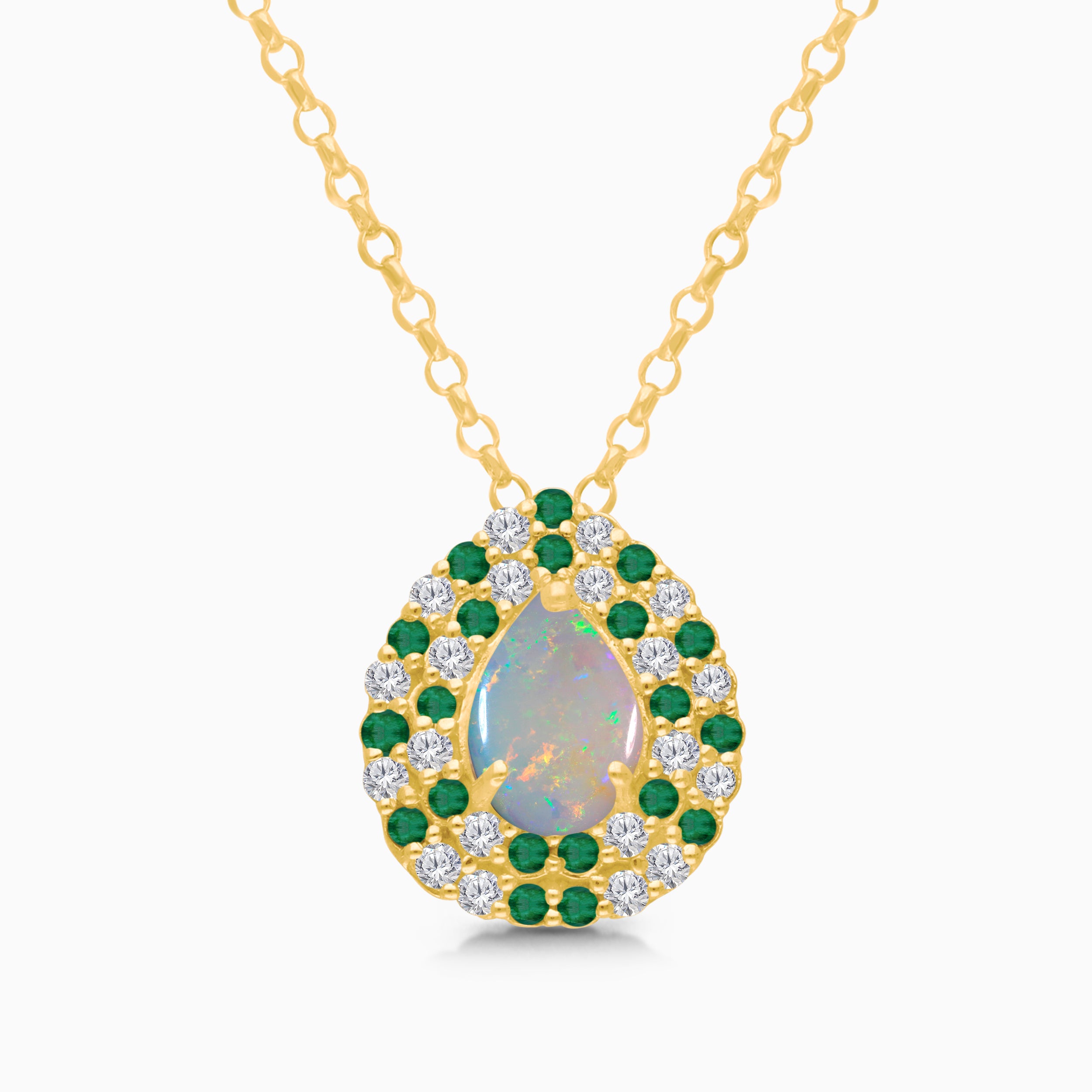 Glistening Opal & Emerald Diamond Necklace