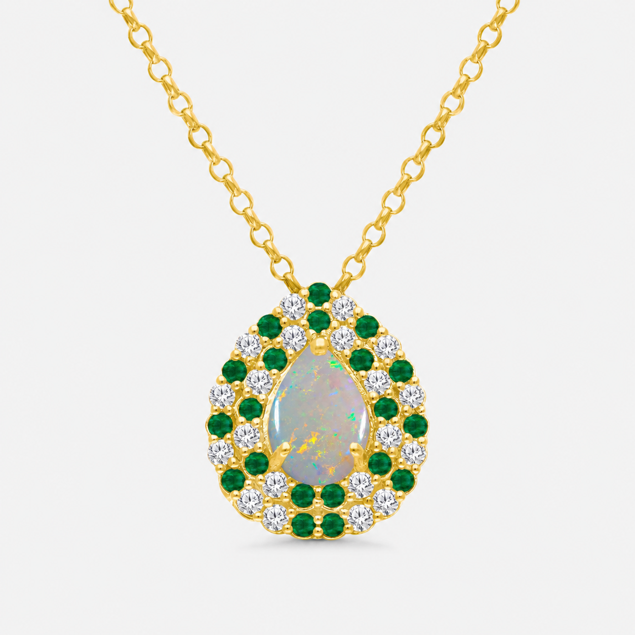 Glistening Opal & Emerald Diamond Necklace opal