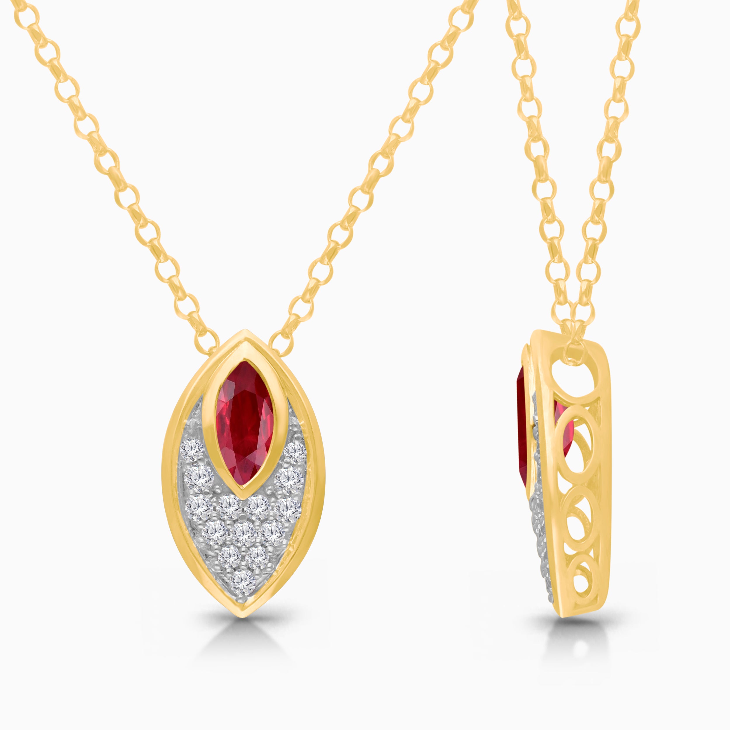 Dual Marquise Diamond & Ruby Necklace
