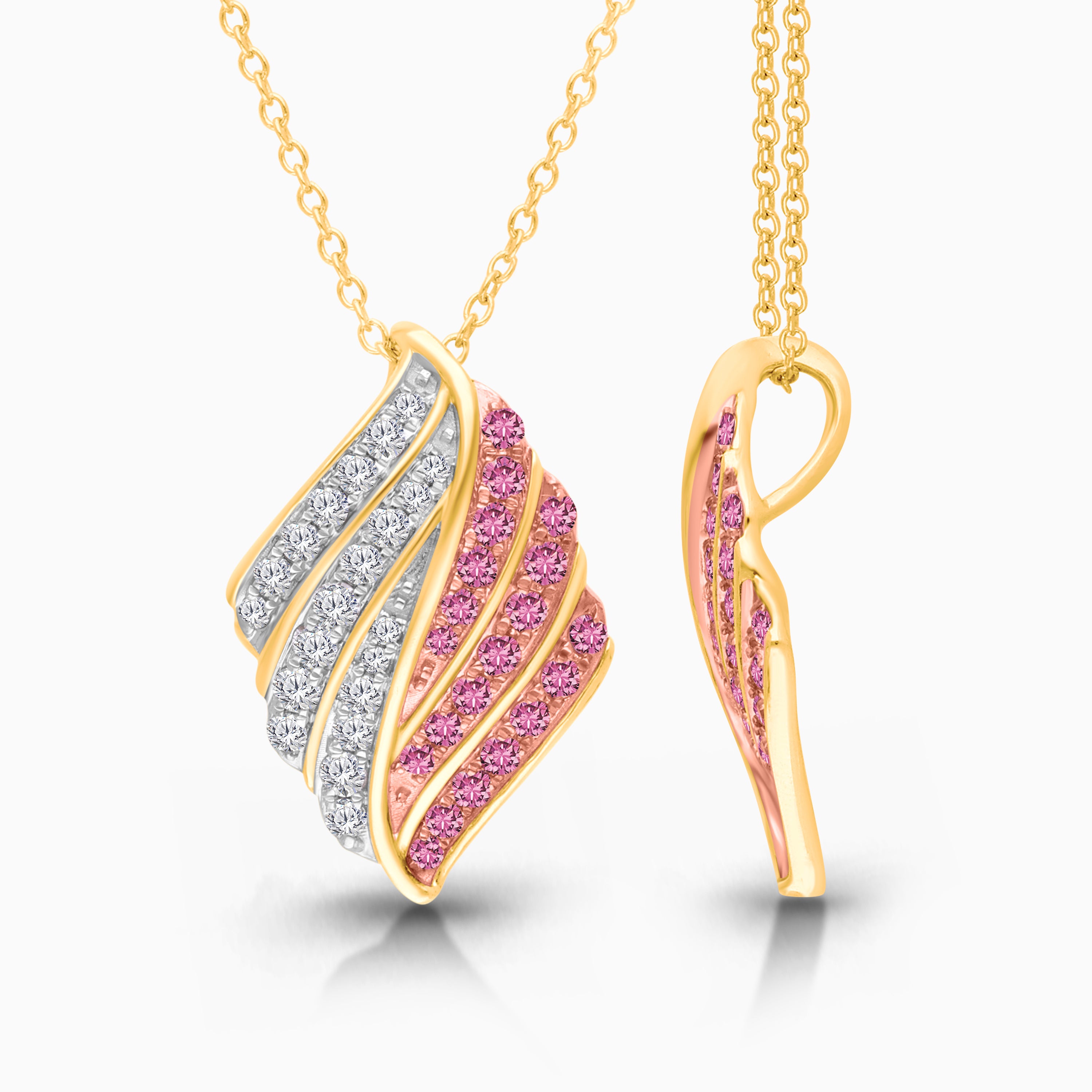 Dualing Feather Pink Sapphire Necklace
