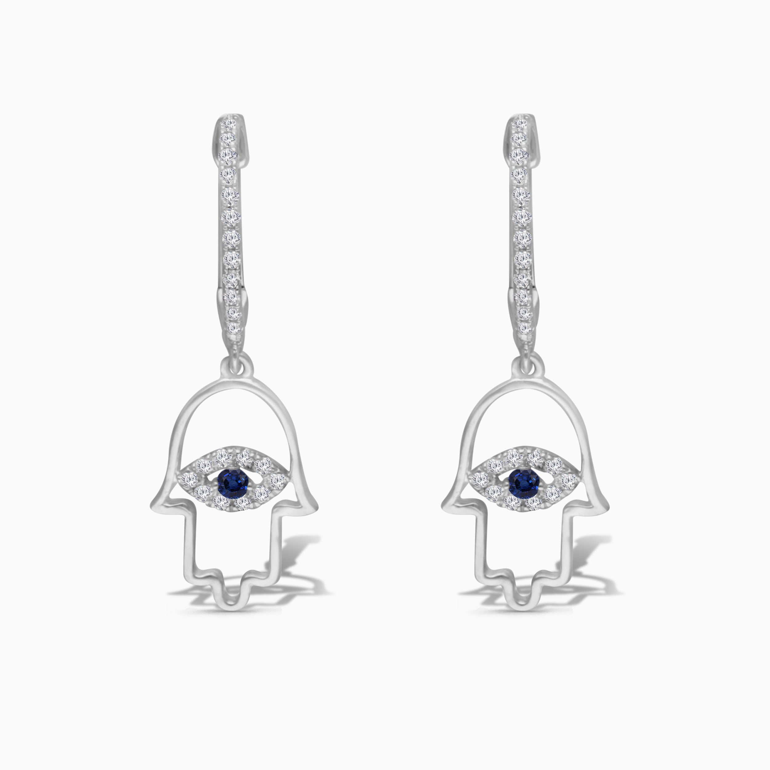 Hamsa evil eye diamond drop earrings