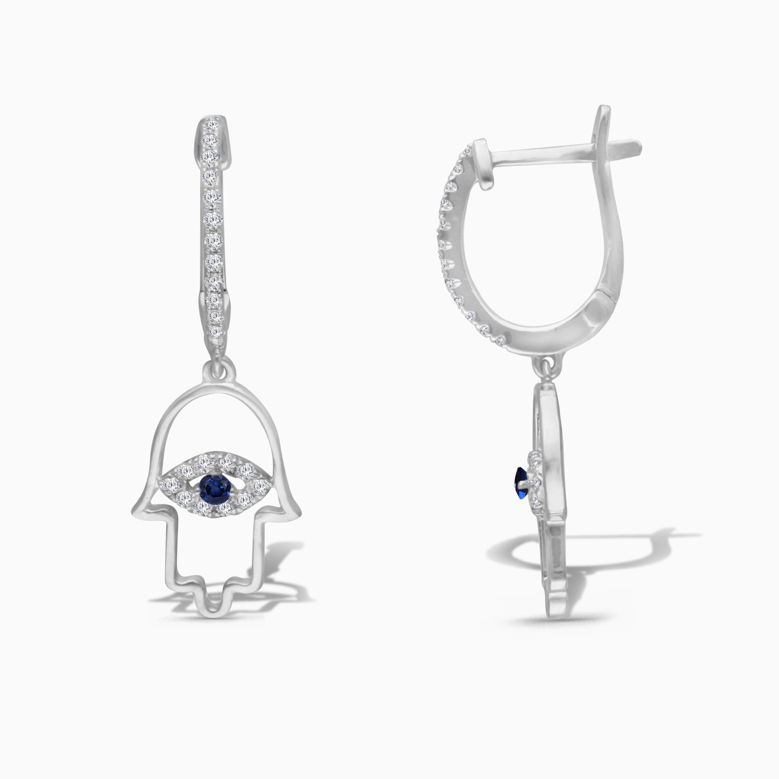 Hamsa evil eye diamond drop earrings