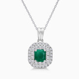 Cushion Cut Emerald & Diamond Necklace Emerald