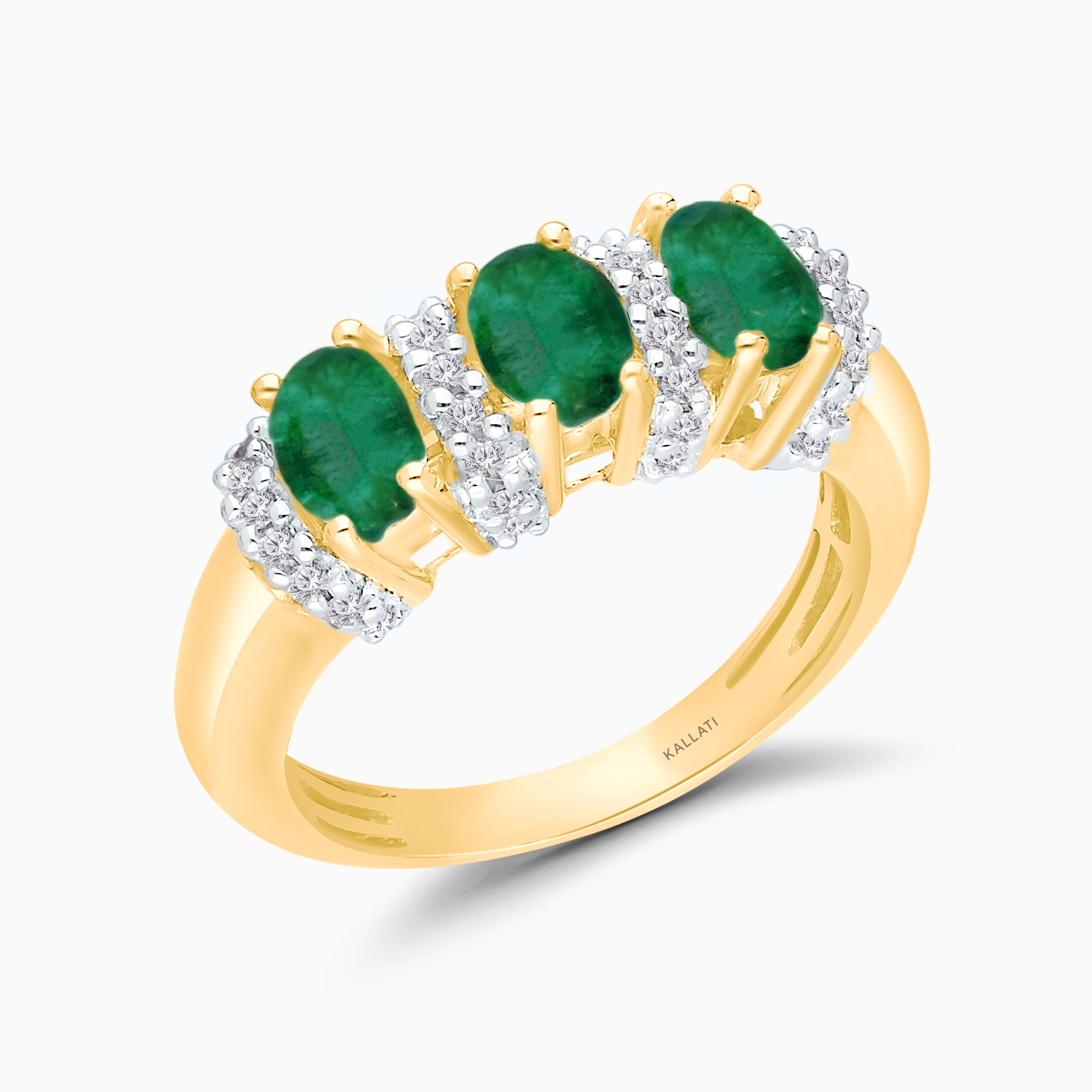 Bold Trio Emerald & Diamond Ring