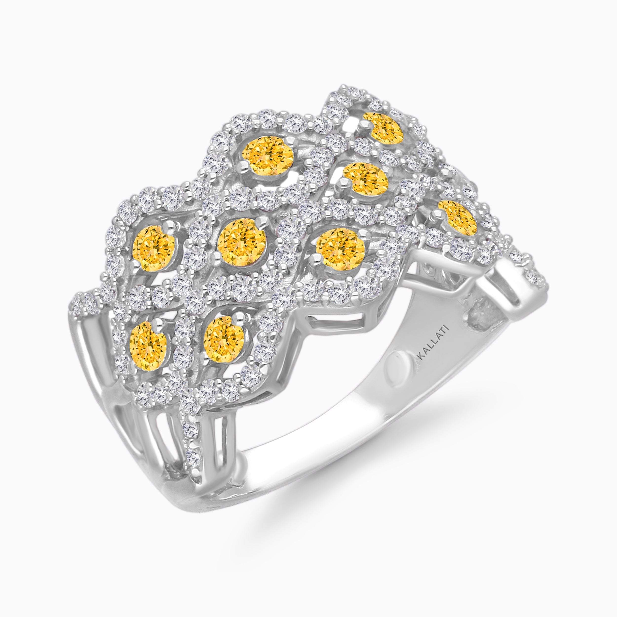 Yellow & White Diamond Trio Band