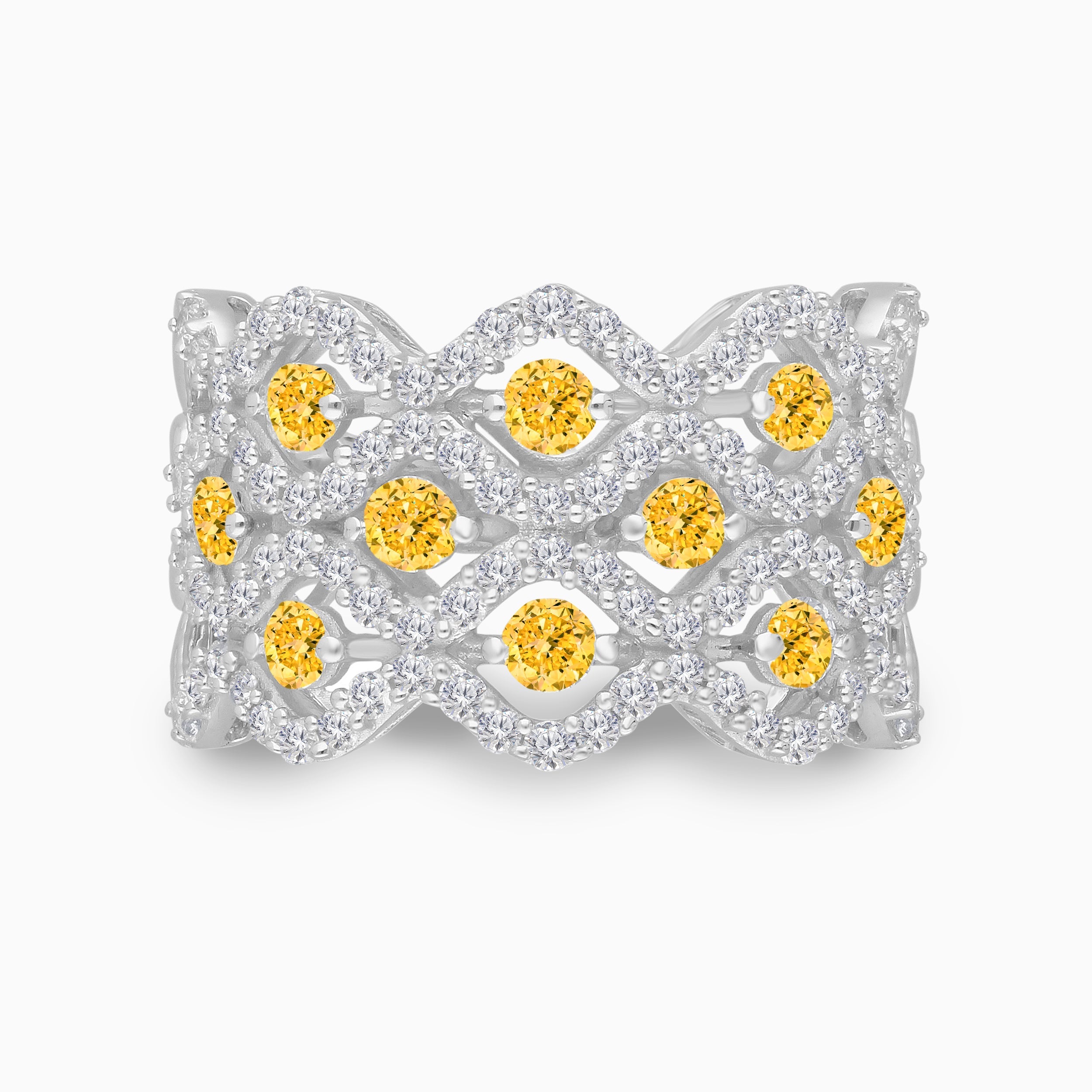 Yellow & White Diamond Trio Band