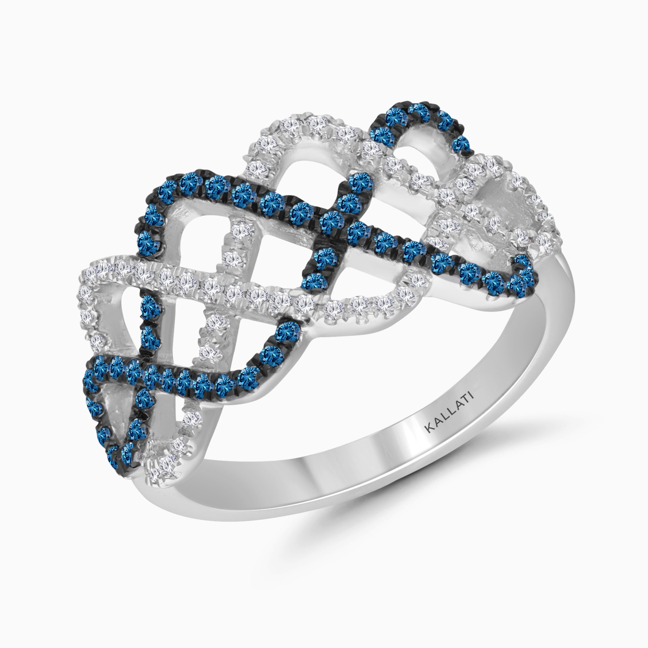 Entwined Blue & White Diamond Ring