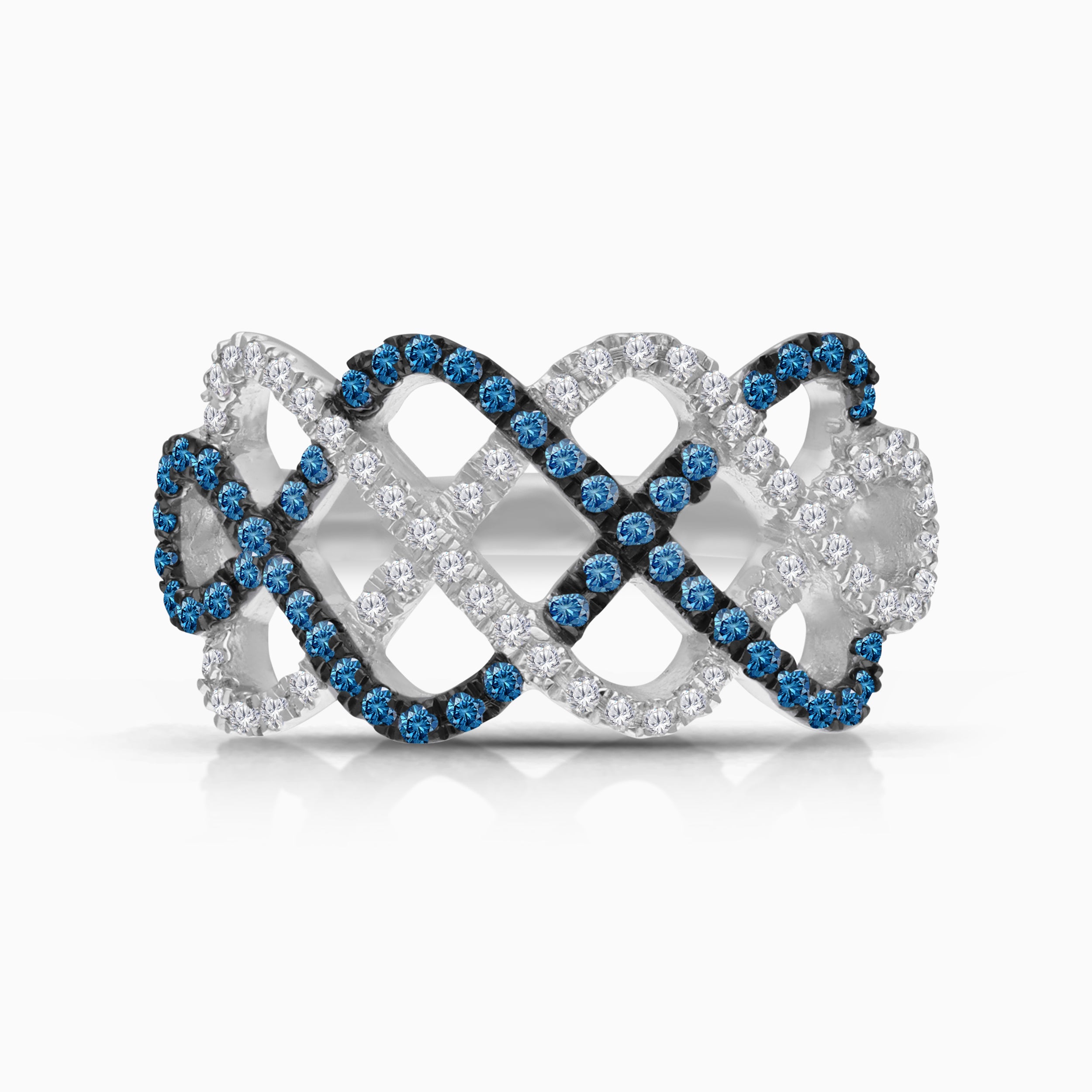 Entwined Blue & White Diamond Ring