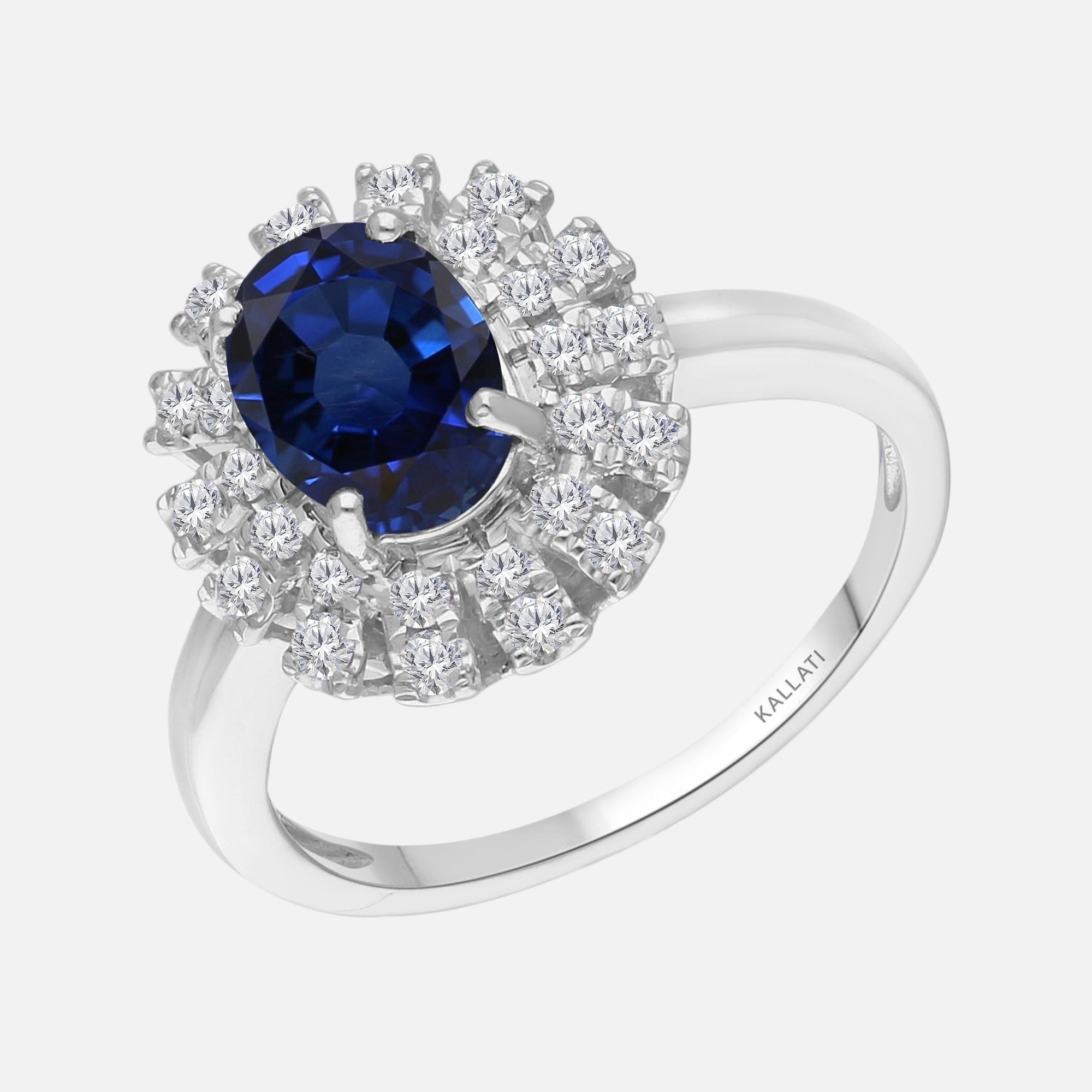 Oval Sapphire and Diamond Spark Ring Blue Sapphire