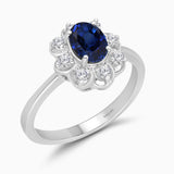 Blue Sapphire and White Diamond Flower Ring