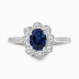 Blue Sapphire and White Diamond Flower Ring