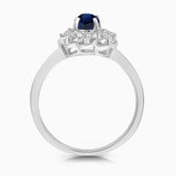 Blue Sapphire and White Diamond Flower Ring