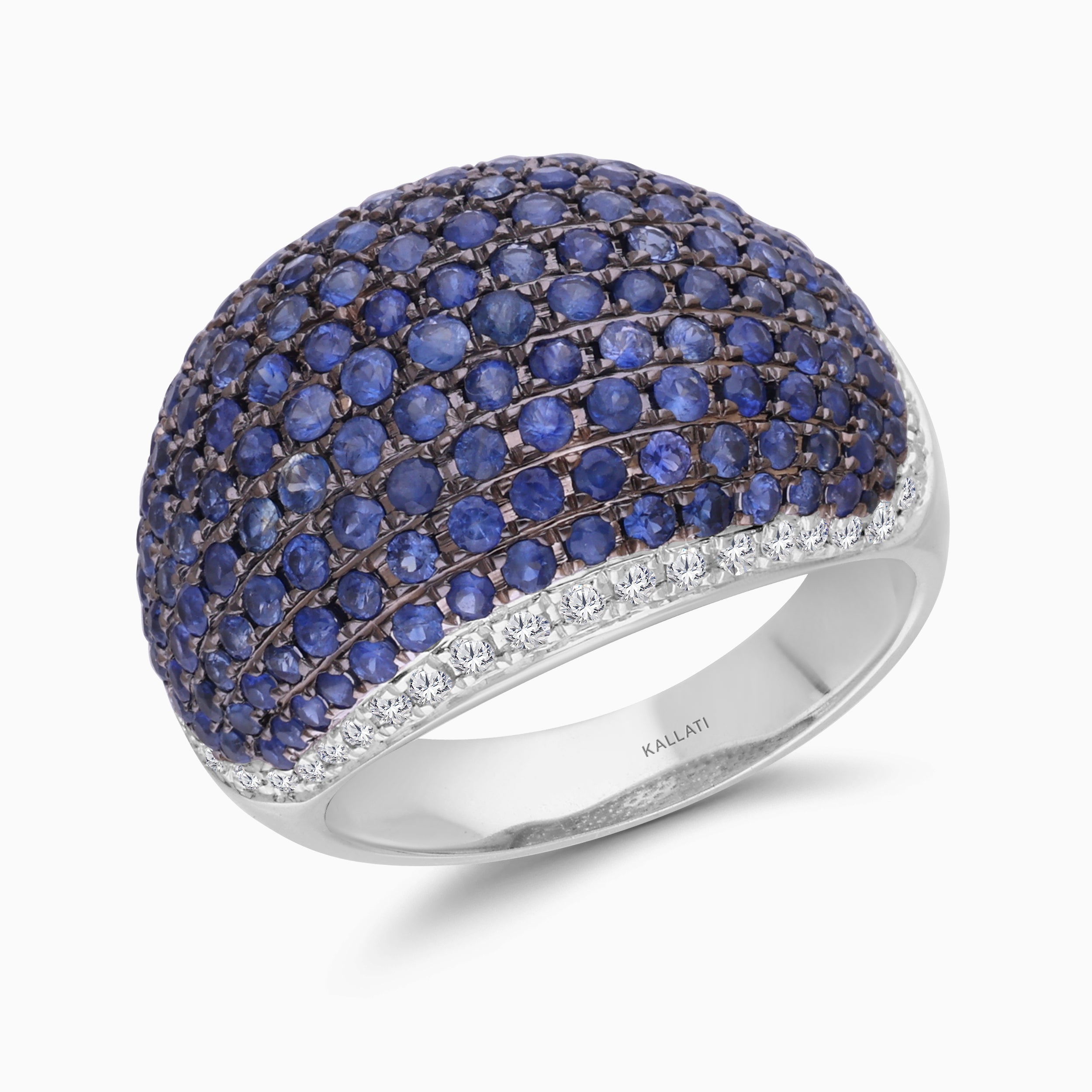Blue Sapphire & Diamond Bombe Ring