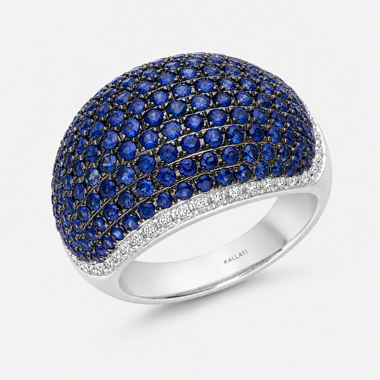 Blue Sapphire & Diamond Bombe Ring Blue Sapphire