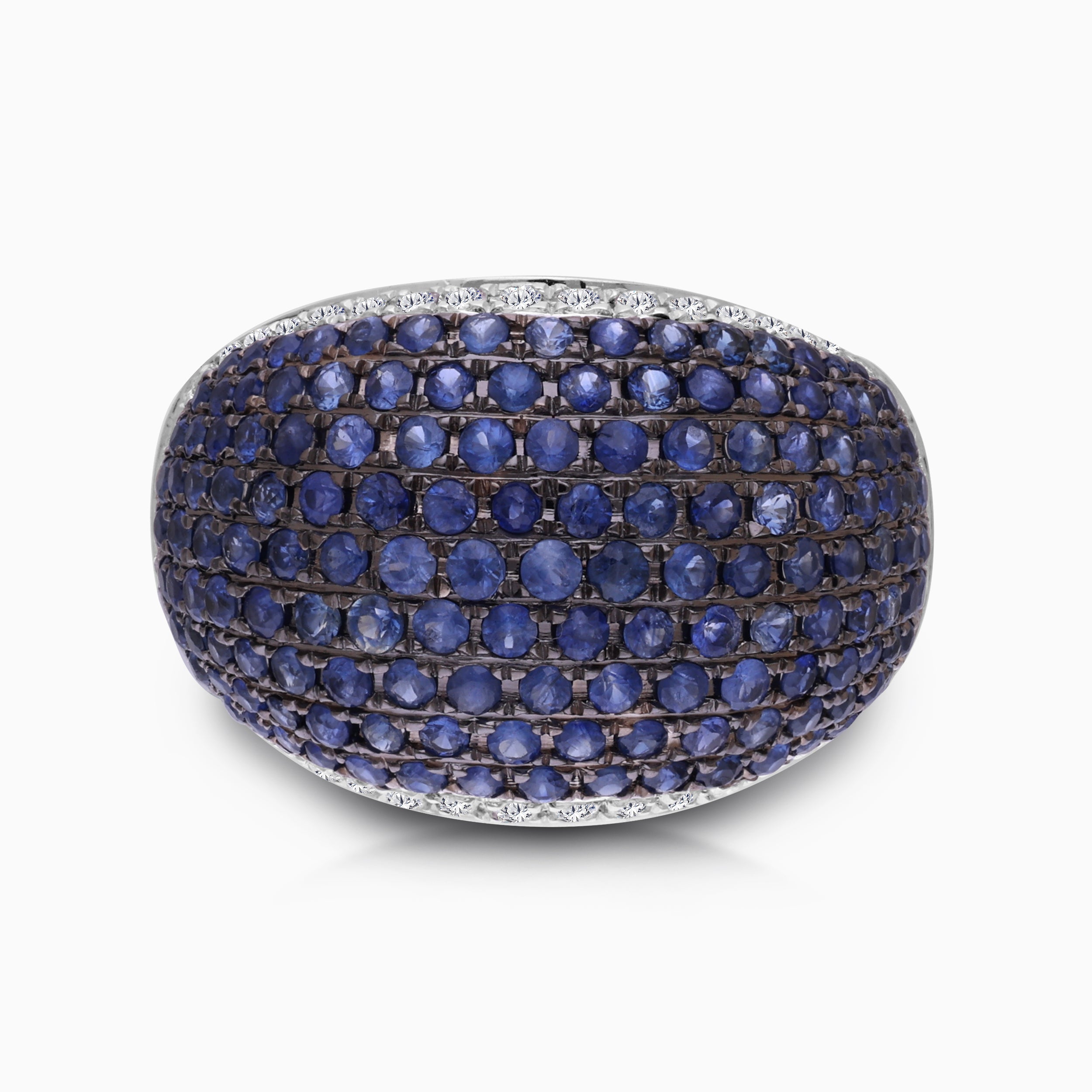 Blue Sapphire & Diamond Bombe Ring