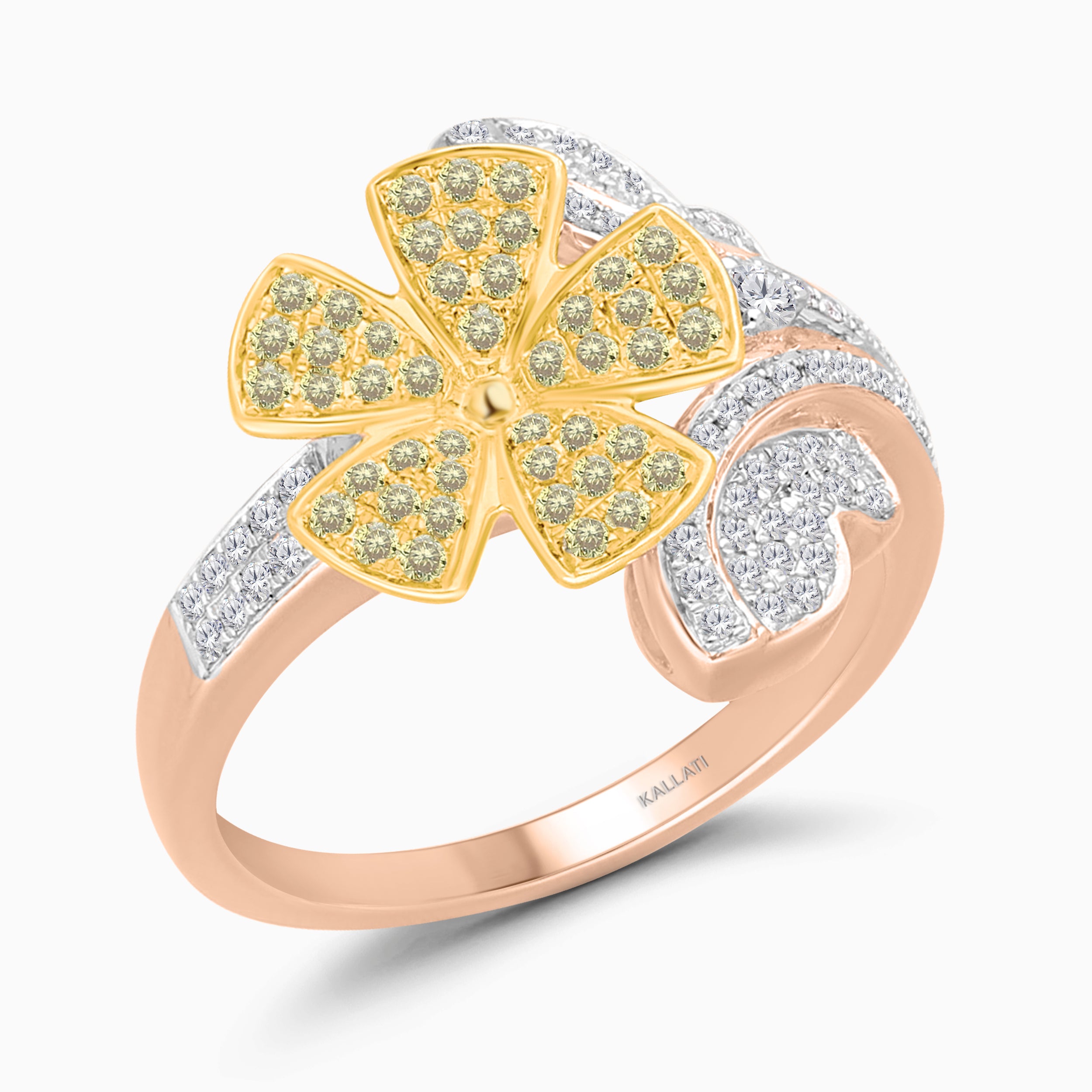 Yellow and White Diamond Flower Ring