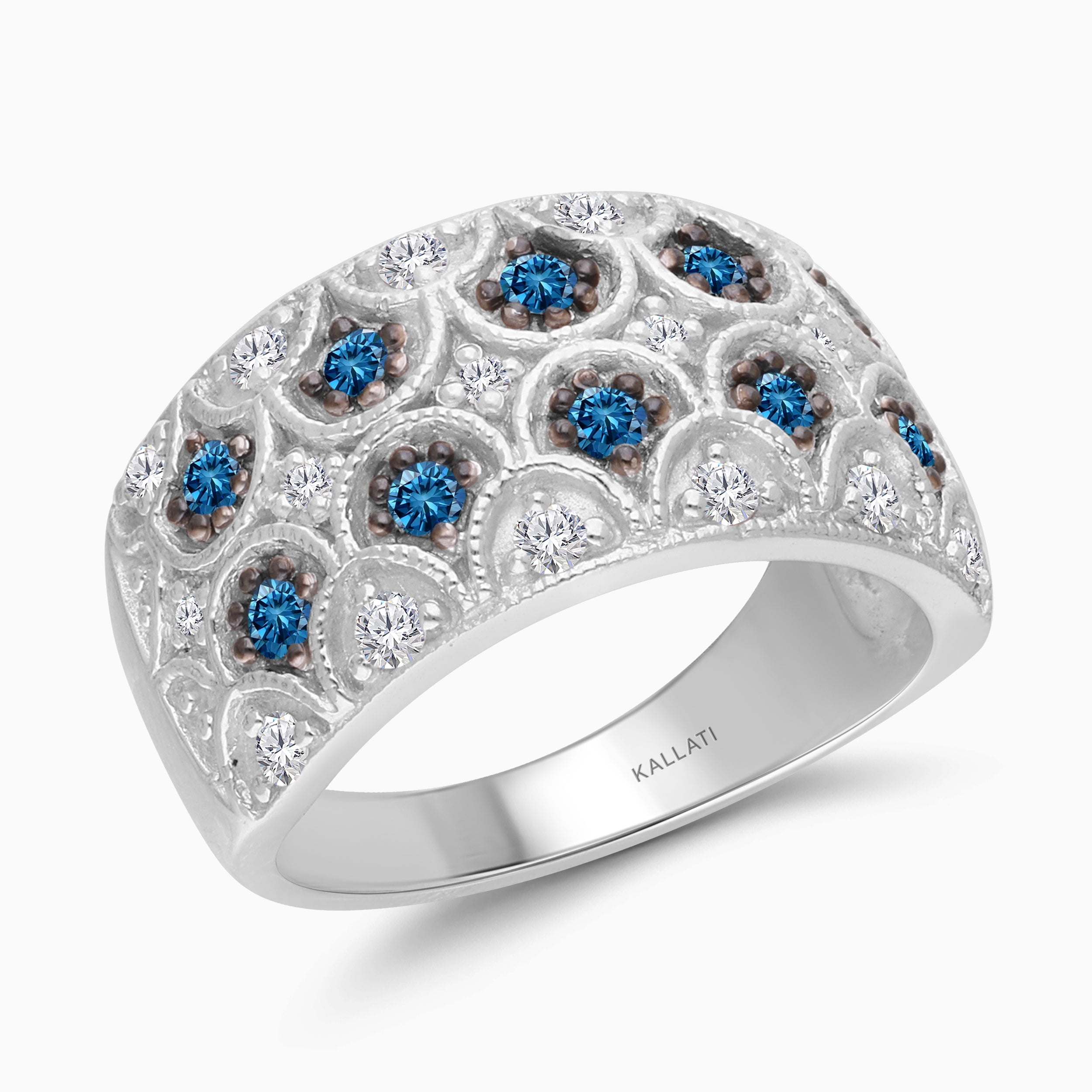 Scalloped Tide Blue Diamond Ring