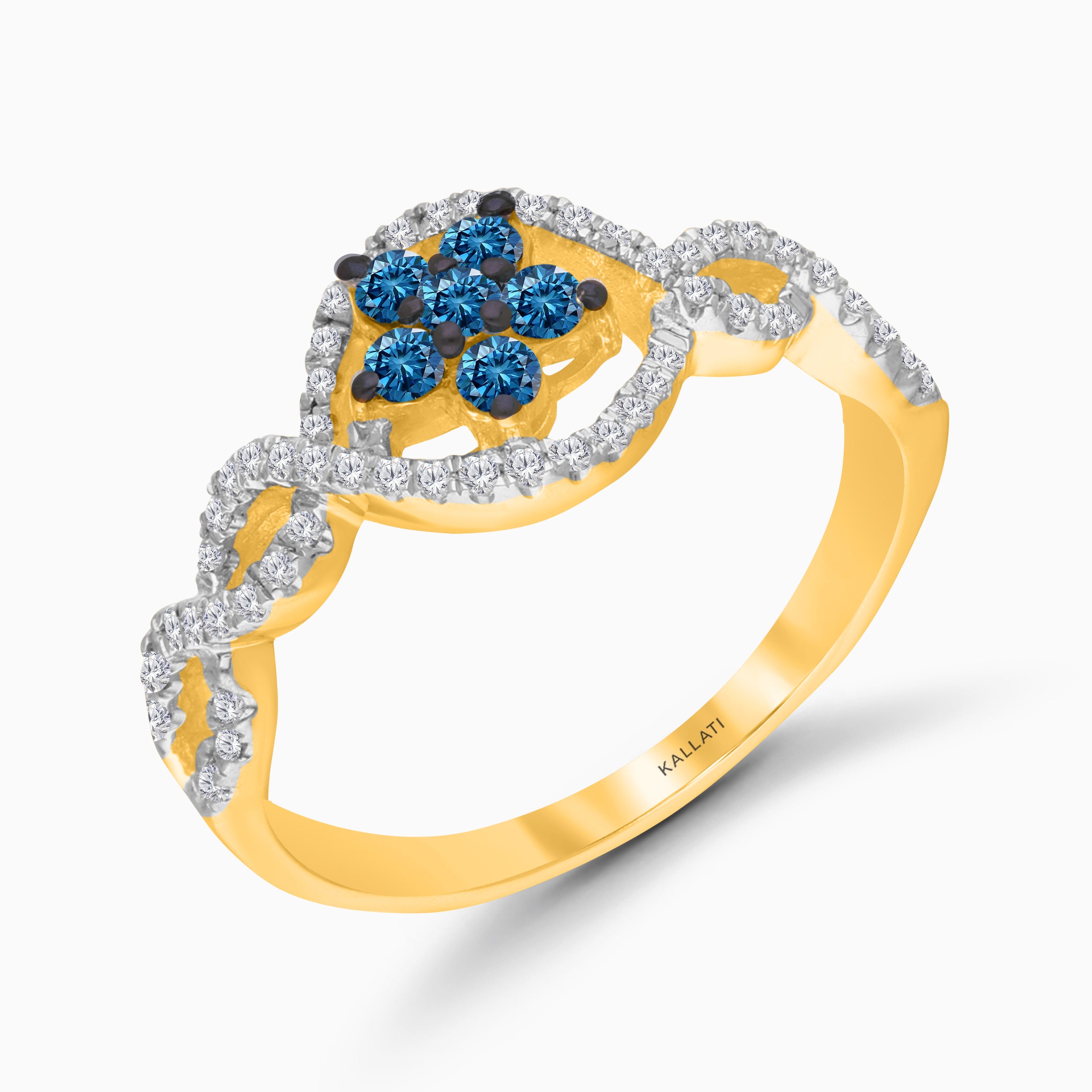 Floral Cluster Blue Diamond Ring