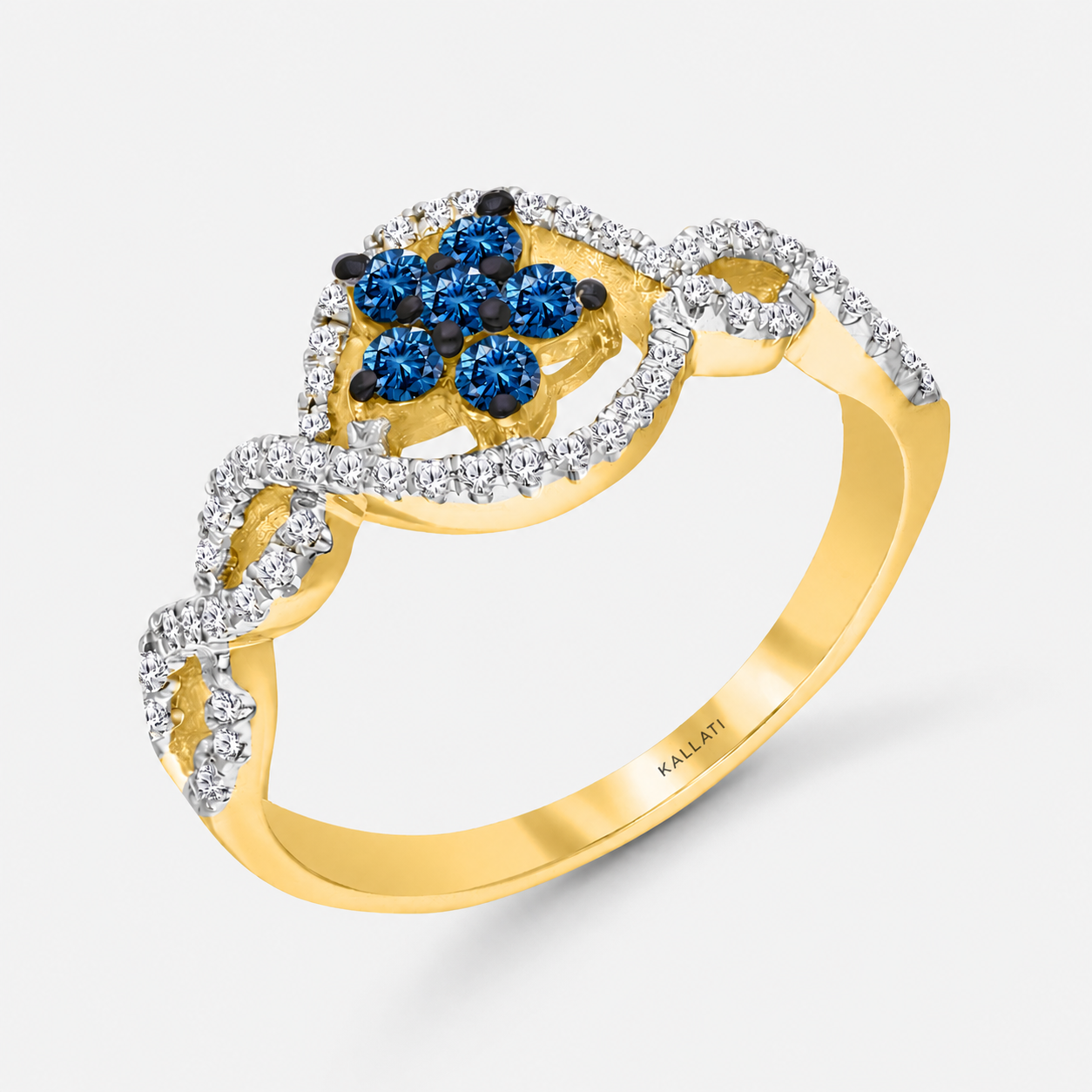 Floral Cluster Blue Diamond Ring blue diamond
