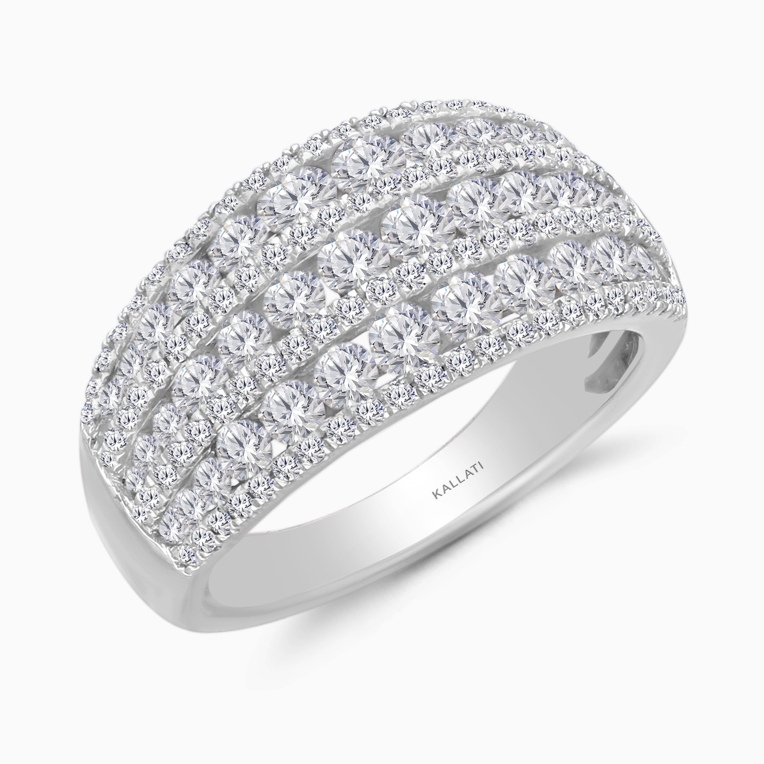 Triple Row Diamond Bombe Ring