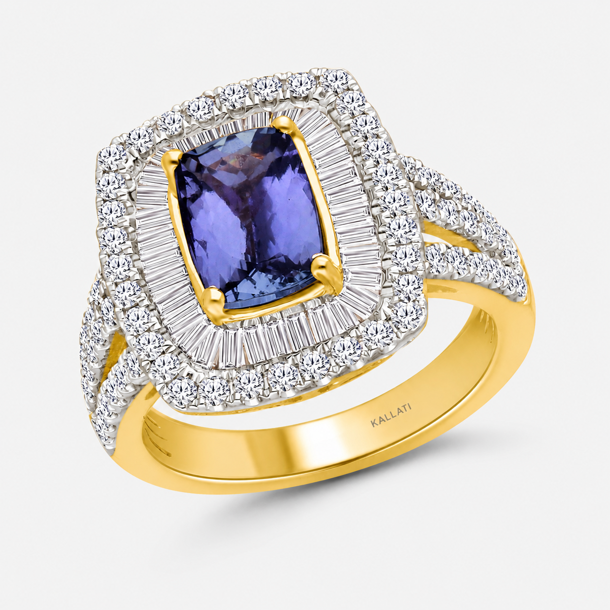 Diamond Baguette Portrait Non Heat Tanzanite Ring Tanzanite