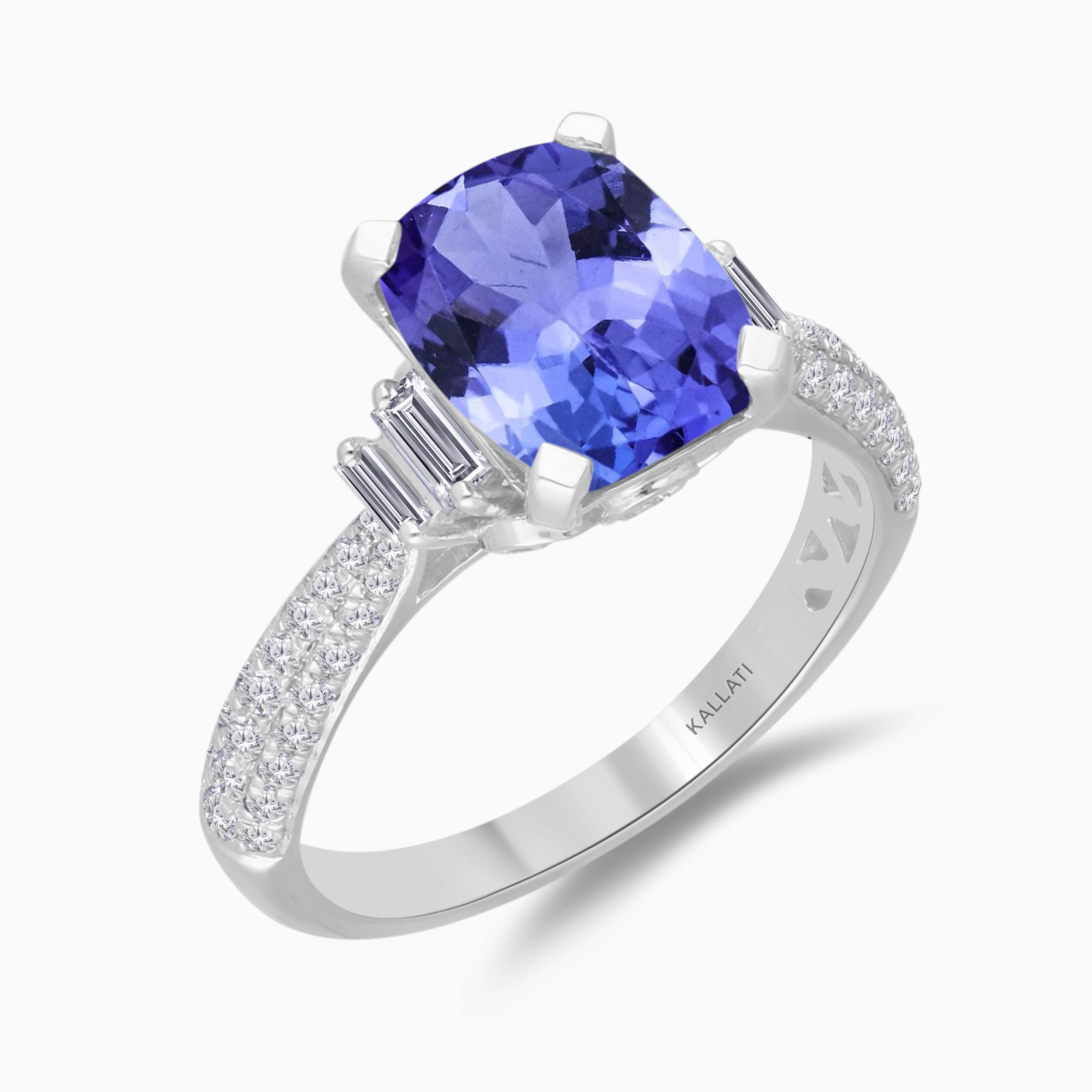Double Diamond Cushioned Tanzanite Ring