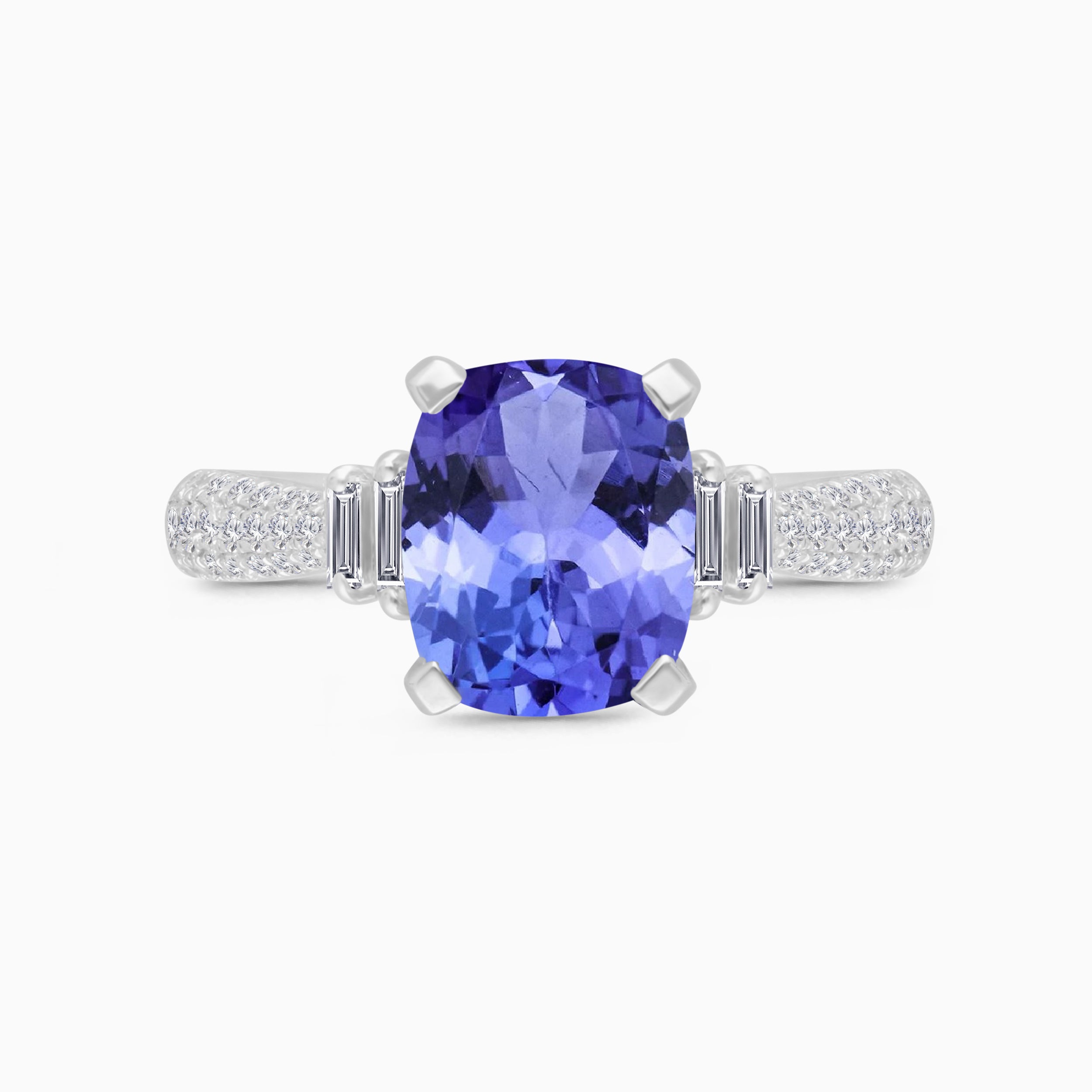 Double Diamond Cushioned Tanzanite Ring