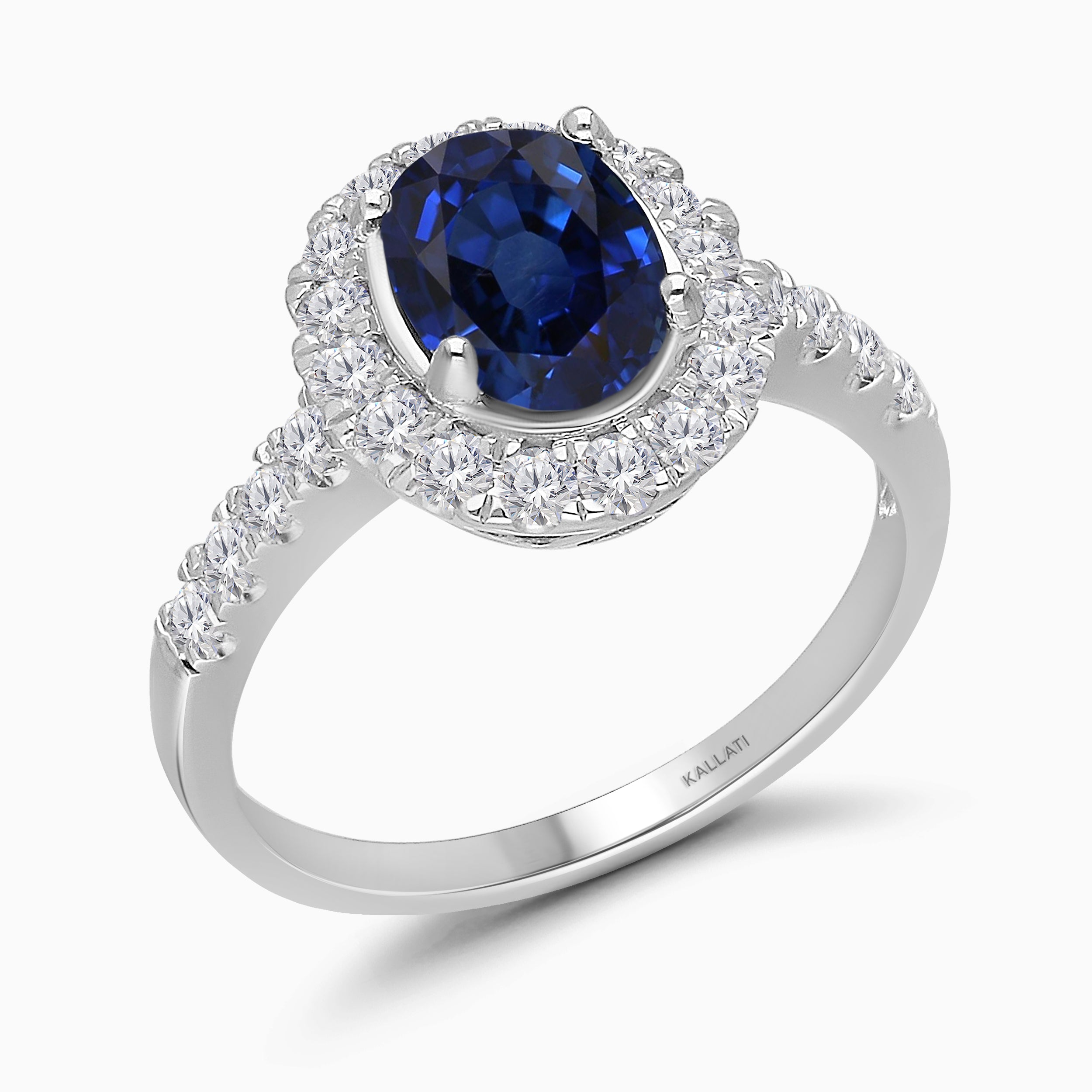 Round Blue Sapphire and White Diamond Ring