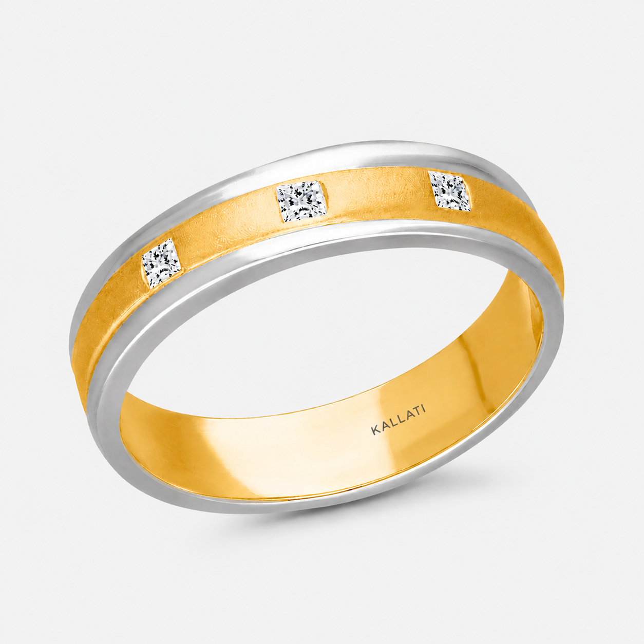 Golden Halo Duo Tone Mens Band White Diamond