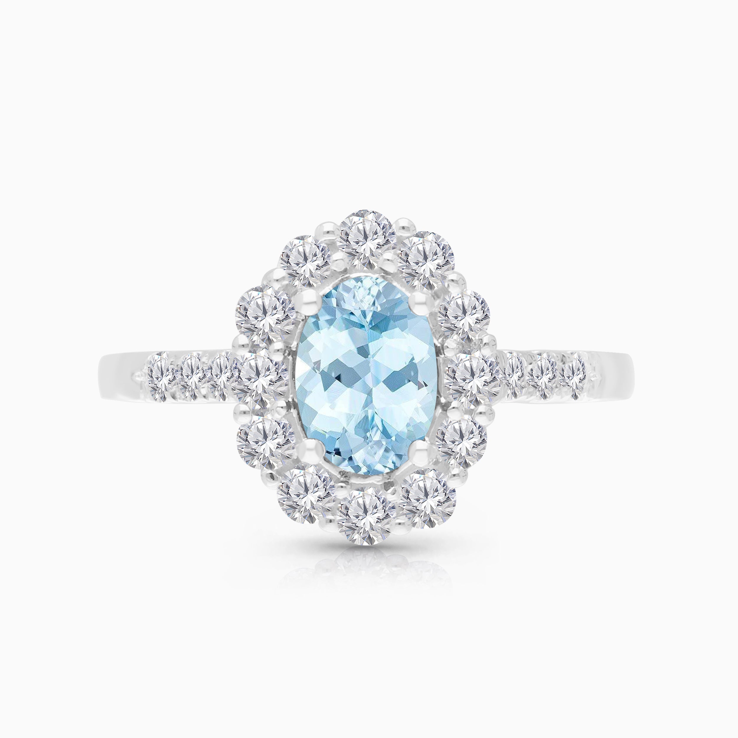 Kallati Heirloom Oval Halo Aquamarine & Diamond Engagement Ring in 14K White Gold HEIRLOOM
