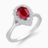 Kallati Heirloom Pear Shaped Ruby & Diamond Ring in 14K White Gold HEIRLOOM