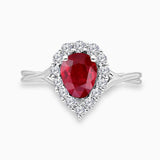 Kallati Heirloom Pear Shaped Ruby & Diamond Ring in 14K White Gold HEIRLOOM