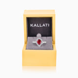 Kallati Heirloom Pear Shaped Ruby & Diamond Ring in 14K White Gold HEIRLOOM